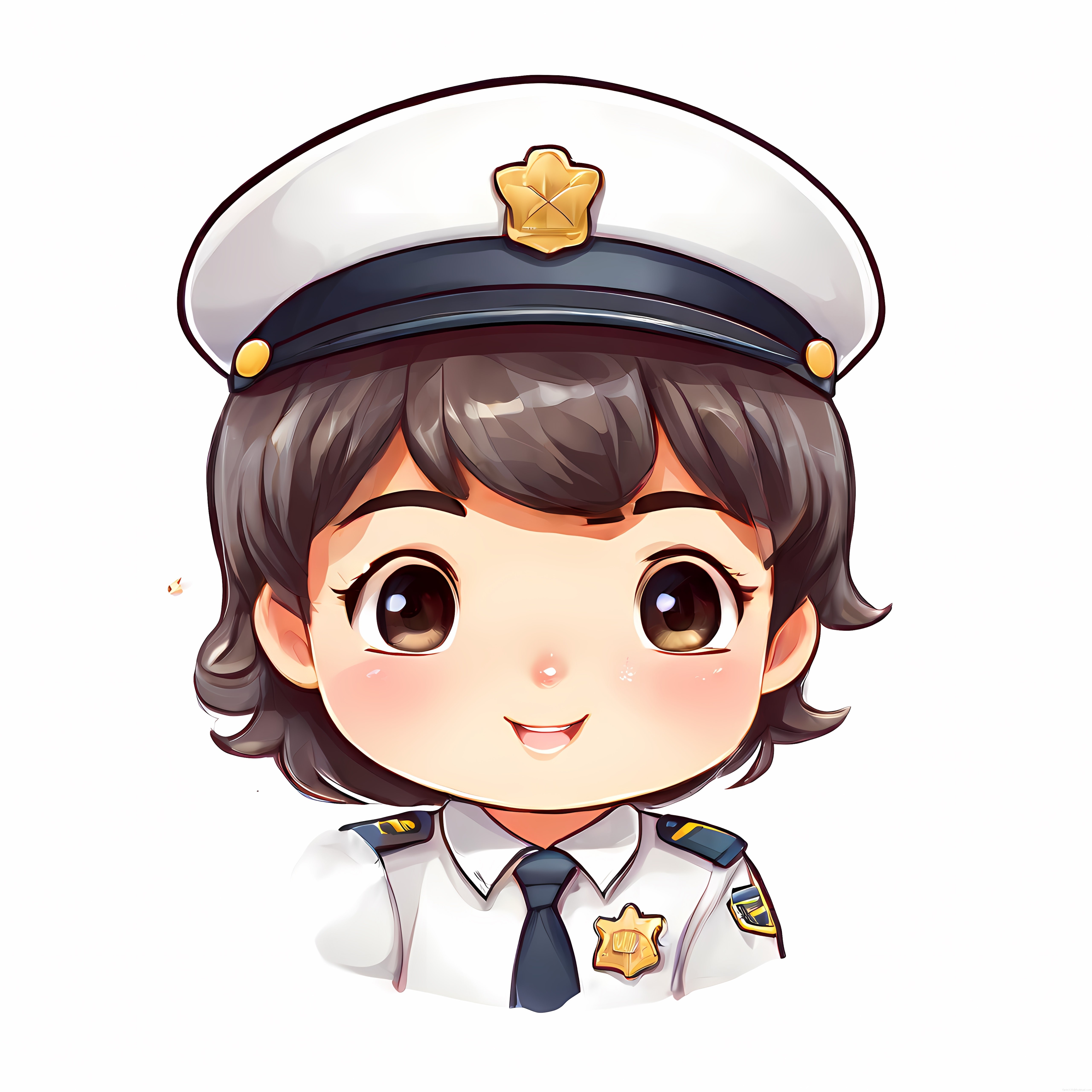 Sevimli chibi polis memuru kız çizimi: Anime tarzı üniformalı karakter illüstrasyonu