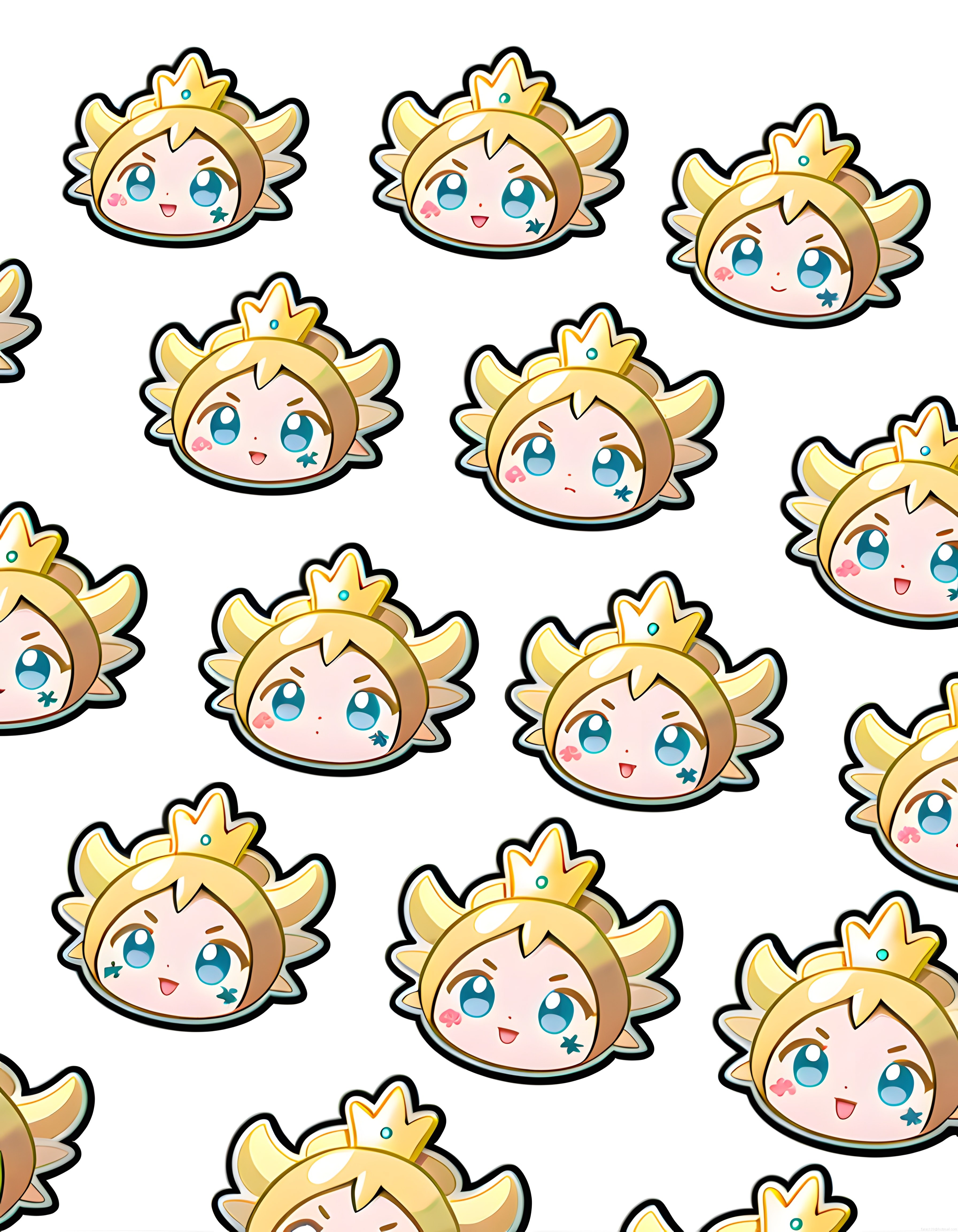 Sevimli Chibi Prenses Çıkartma Deseni: Mavi Gözlü Anime Karakter Stickerları