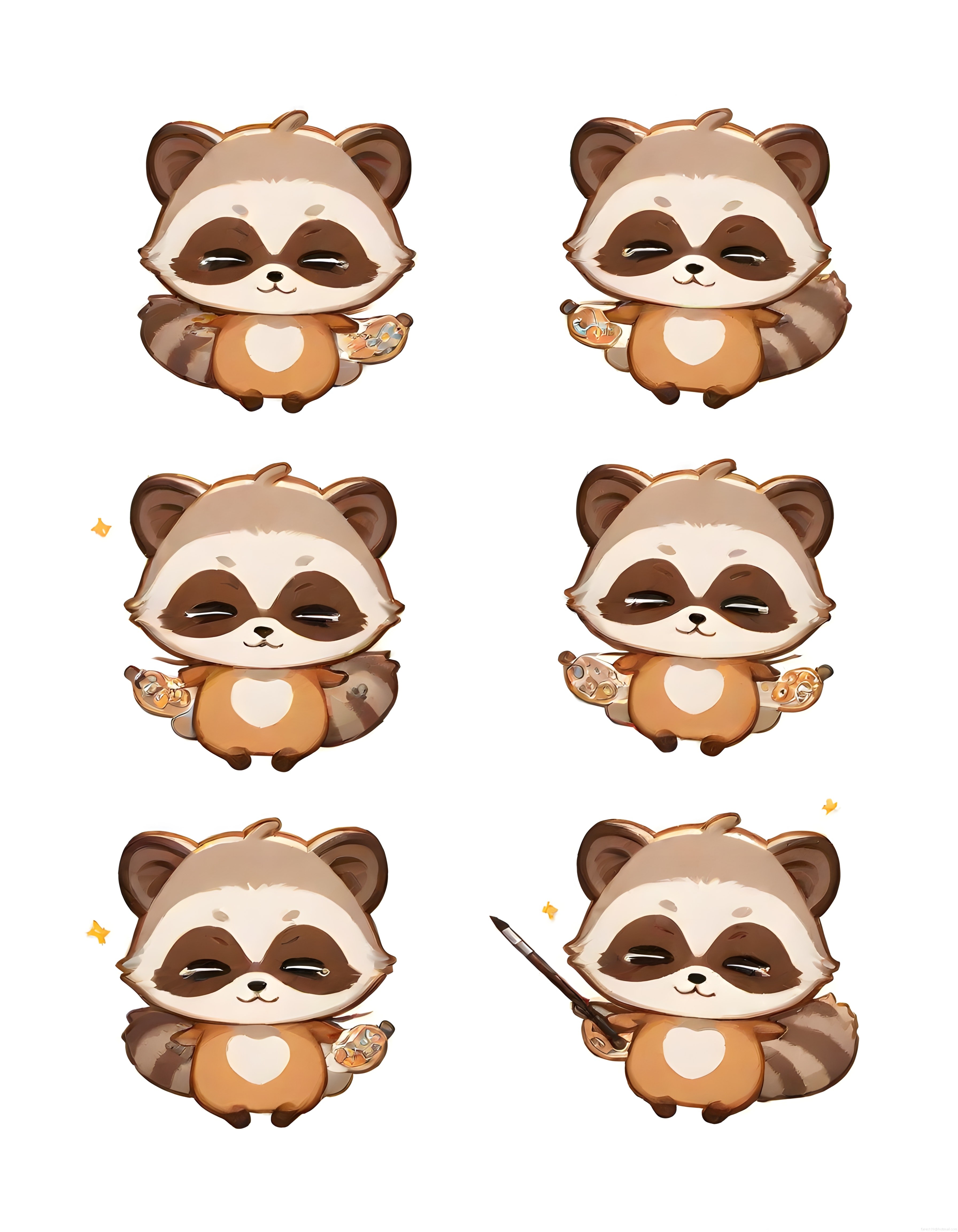 Sevimli Chibi Rakun Karakter Tasarımları ve Dijital Sanat İllüstrasyonları