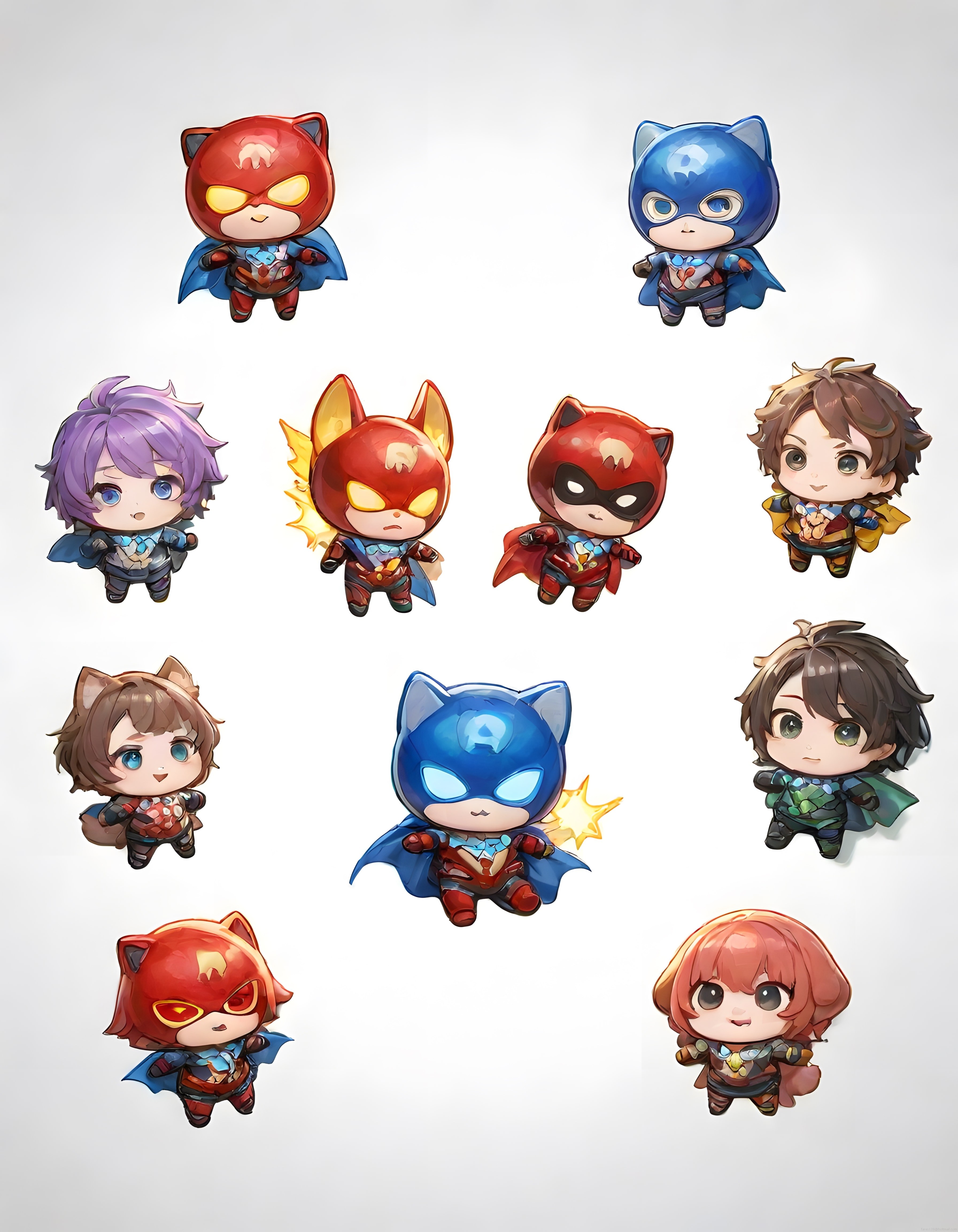 Sevimli Chibi Süper Kahramanlar: Kedi Kulaklı Maskeli Anime Figürleri