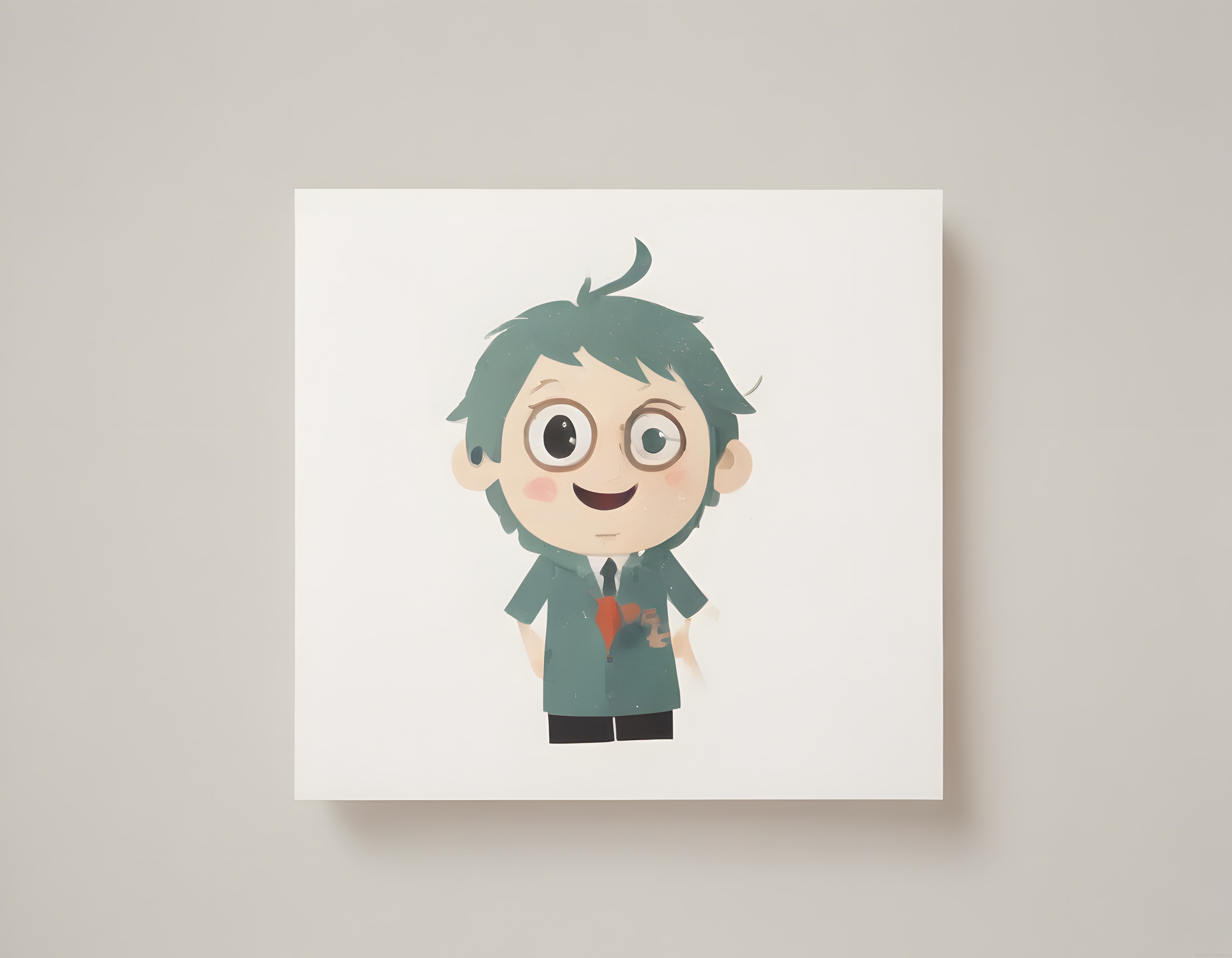Sevimli chibi yeşil saçlı gözlüklü karakter illüstrasyonu poster tasarımı