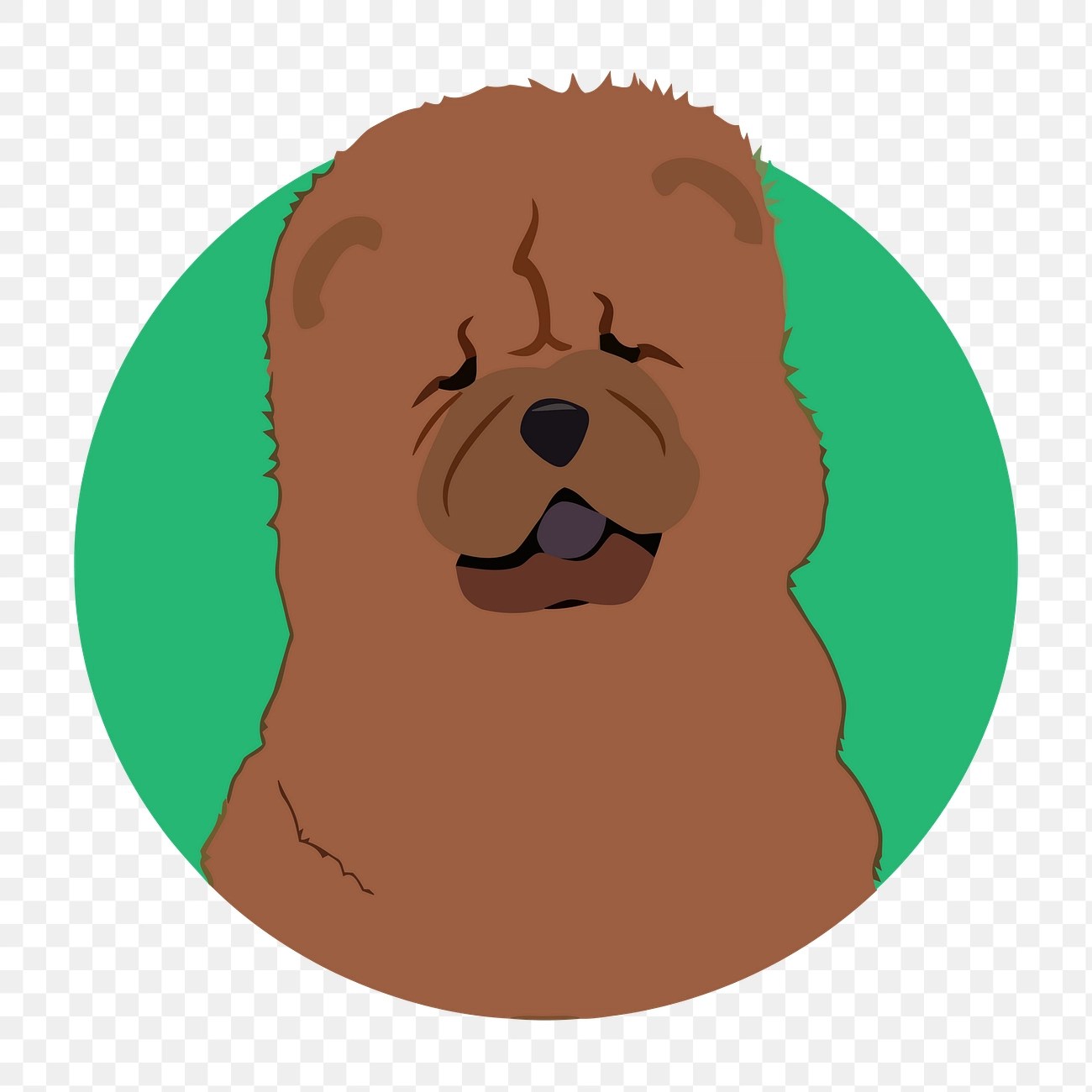 Sevimli Chow Chow Köpeği Dijital İllüstrasyonu ve Yeşil Daire Arka Plan Tasarımı