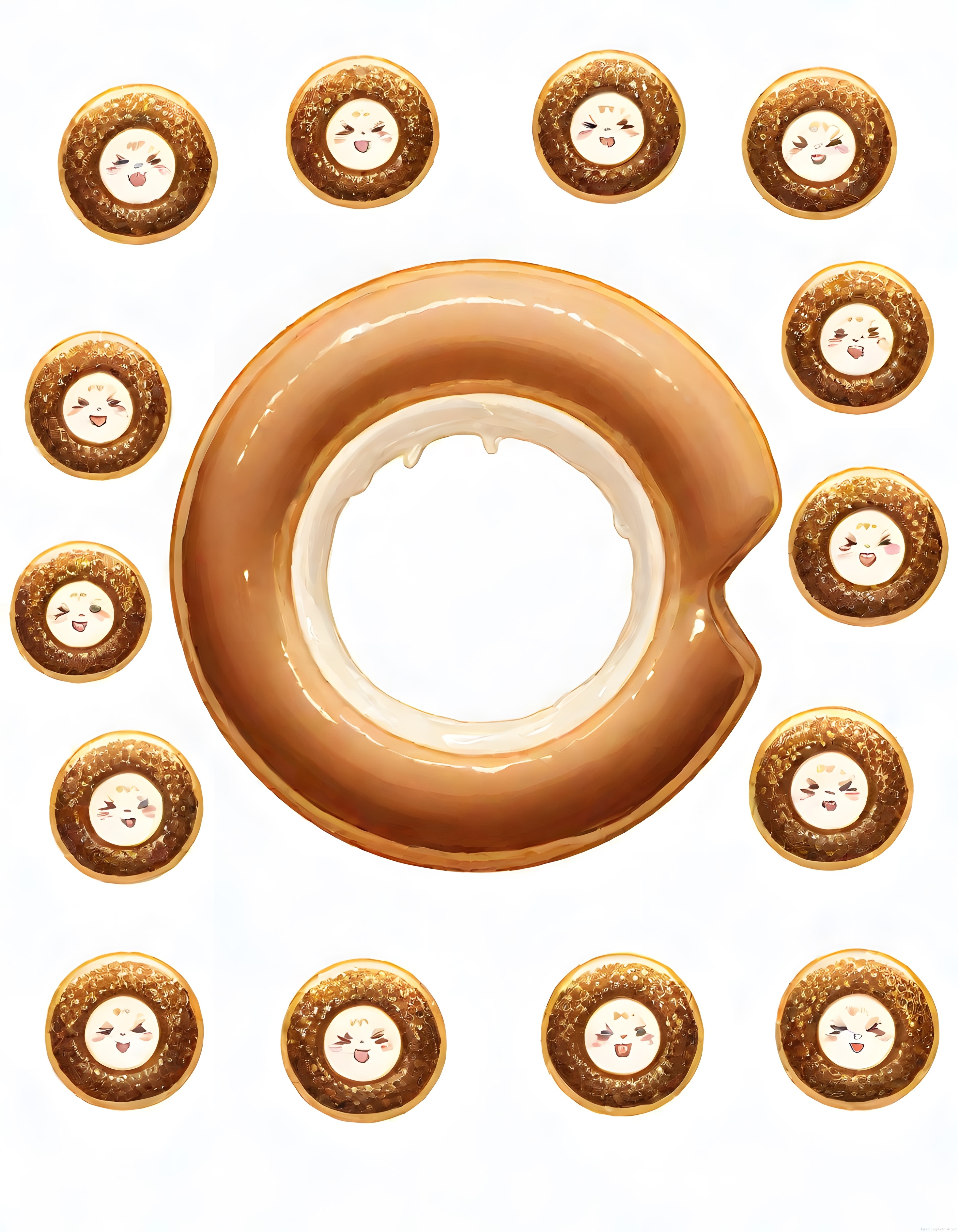 Sevimli Çikolatalı Donut Karakterleri ve Kremalı Tatlı Halka Sticker Seti