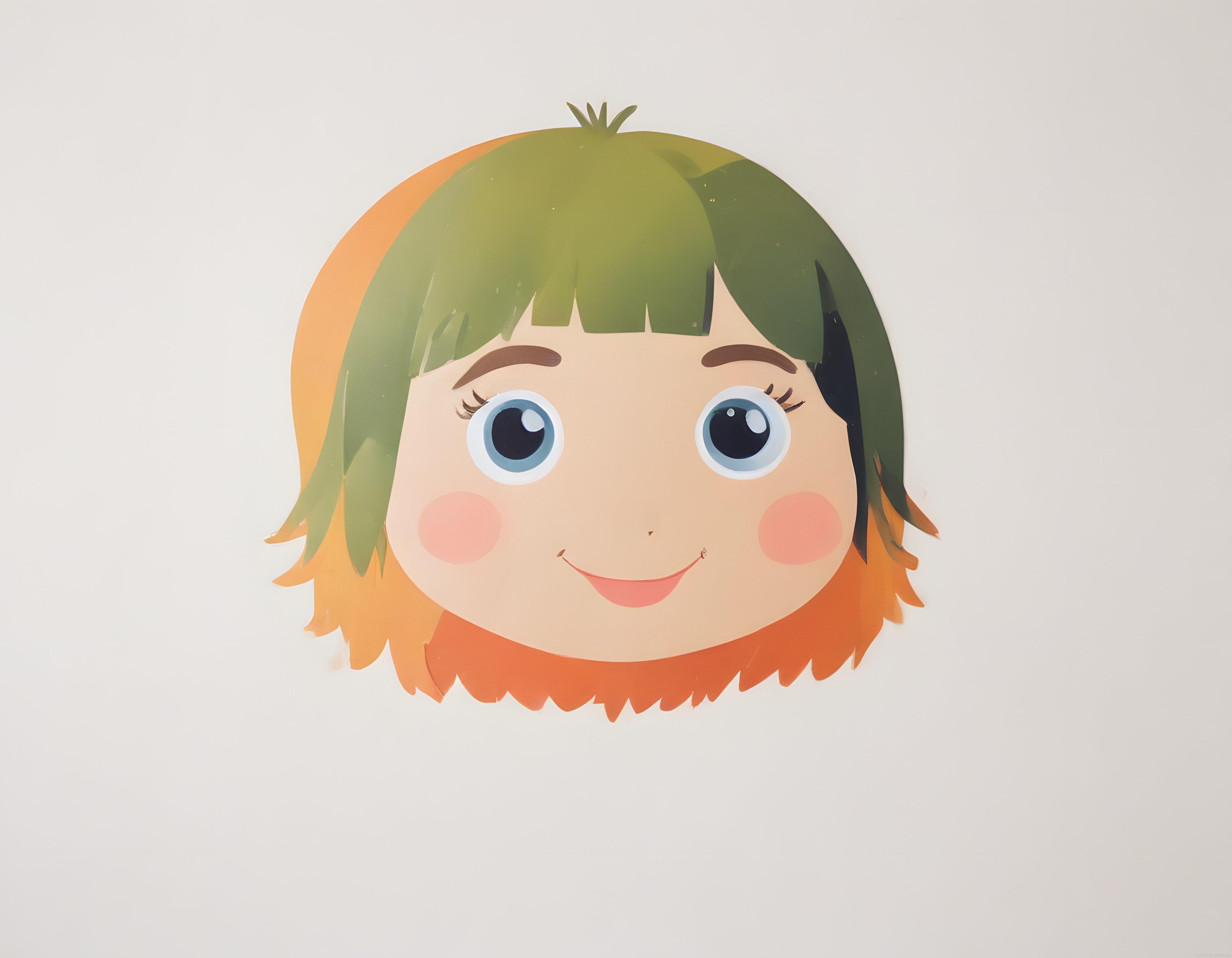 Sevimli çizgi film karakteri renkli saçlı büyük gözlü anime tarzı sticker