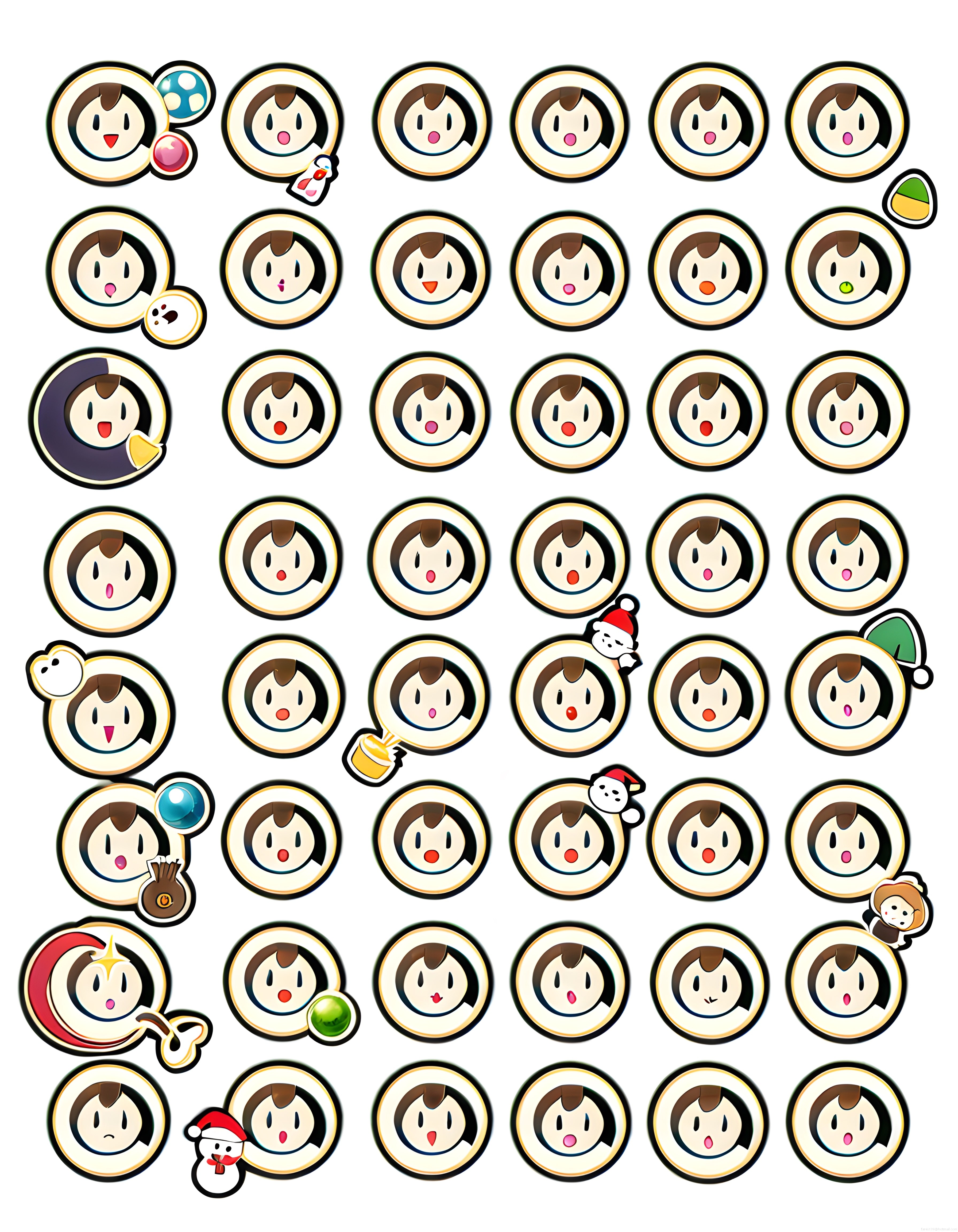sevimli çizgi film karakterlerinden oluşan yuvarlak sticker ve avatar seti