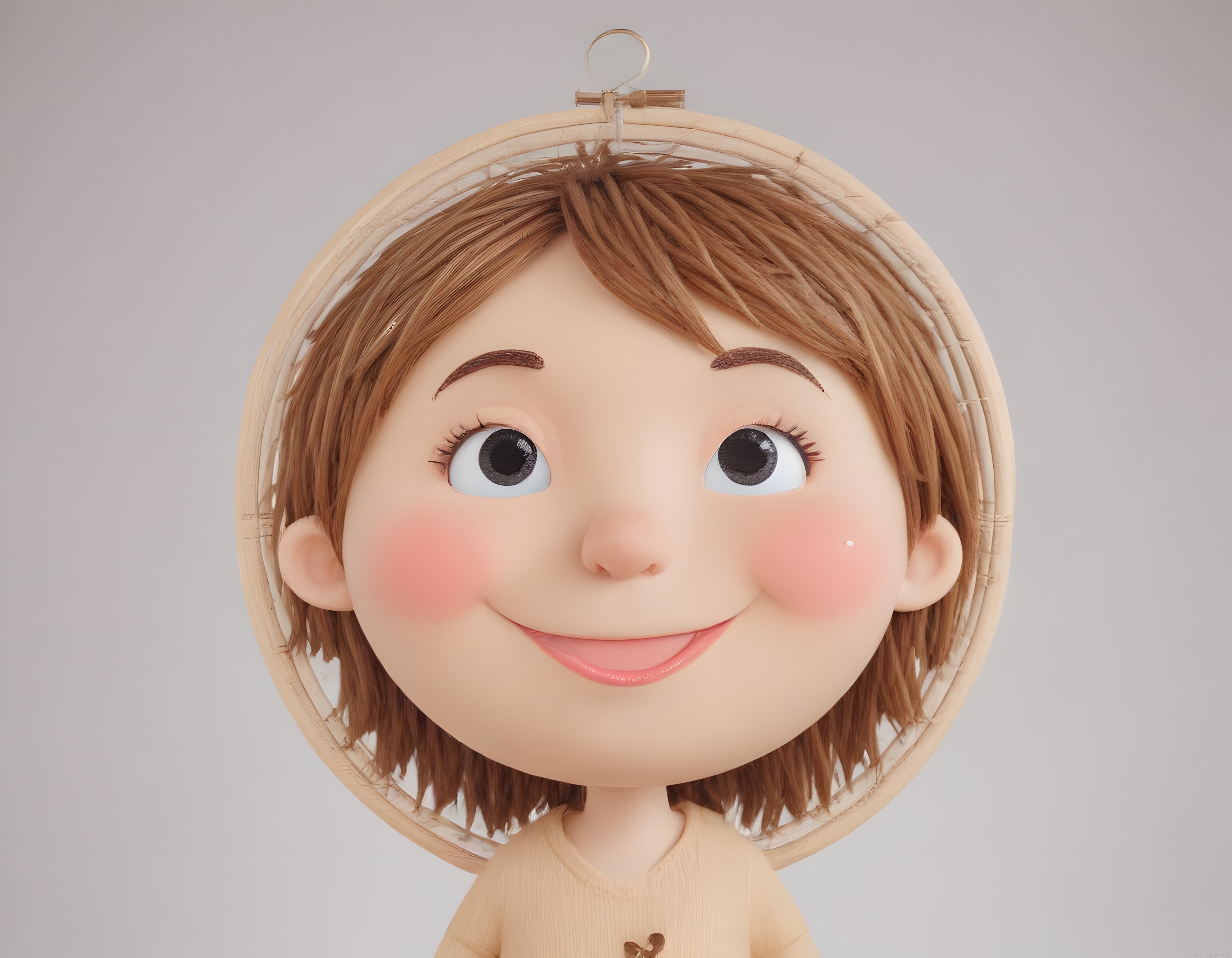Sevimli Çocuk Figürü ve Bambu Asma Detaylı Duvar Dekoru 3D Animasyon Sanatı
