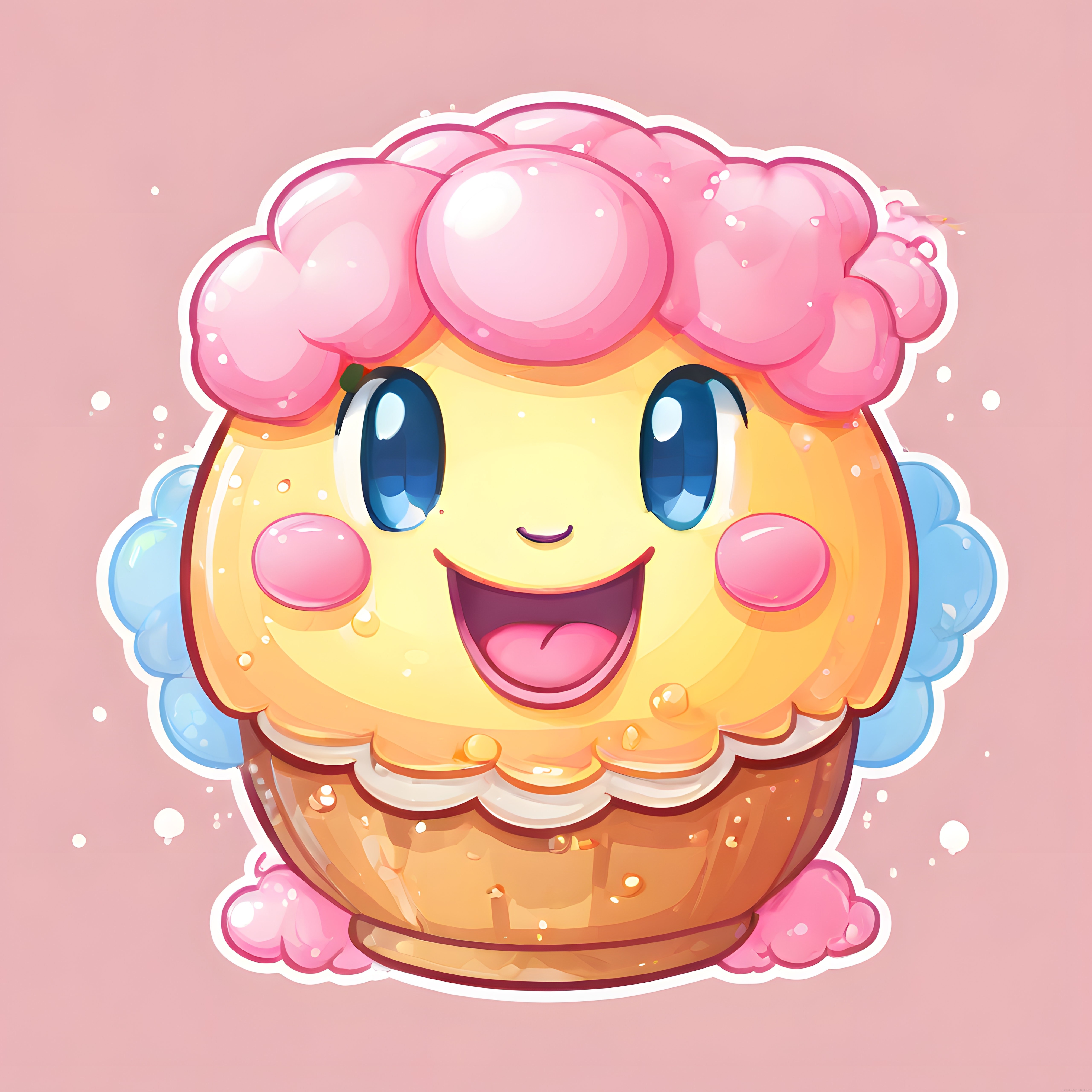 Sevimli cupcake karakteri ve pembe sakız köpüğü şirin dijital illüstrasyon