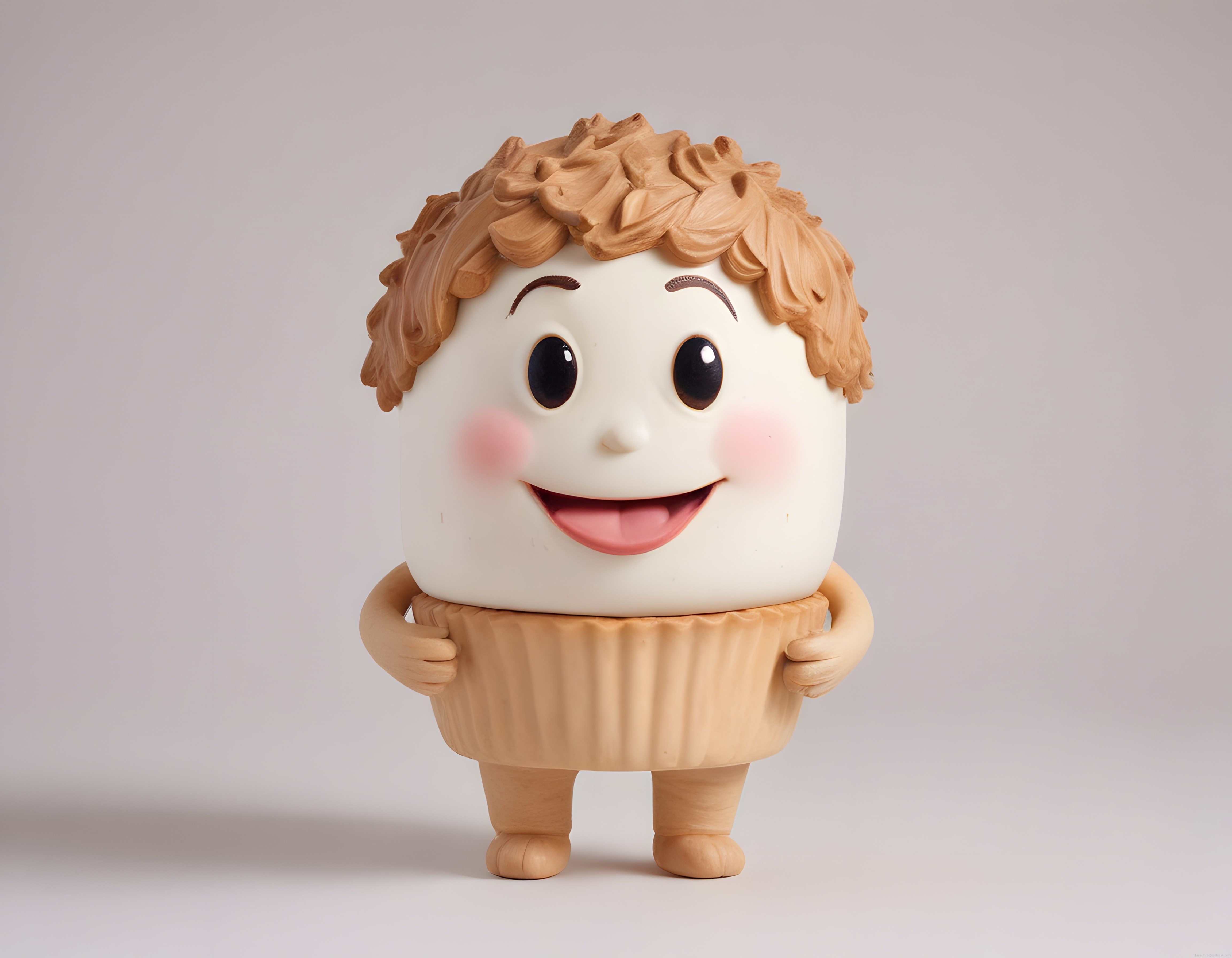 Sevimli cupcake kılıklı 3D figür karakter ve masum çocuksu yüz ifadesi