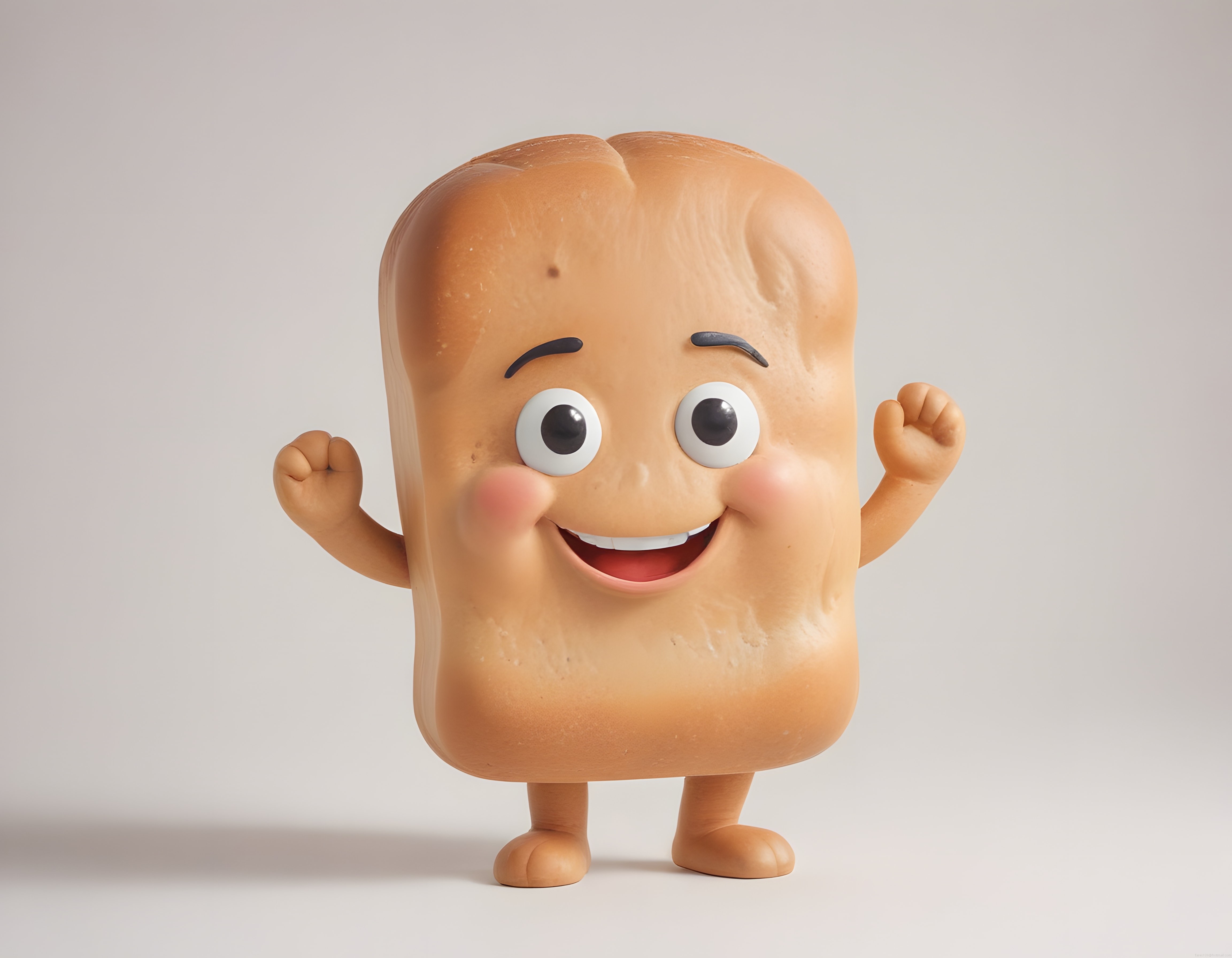 Sevimli Ekmek Karakteri Gülen 3D Animasyon Maskot ve İlginç Tasarım