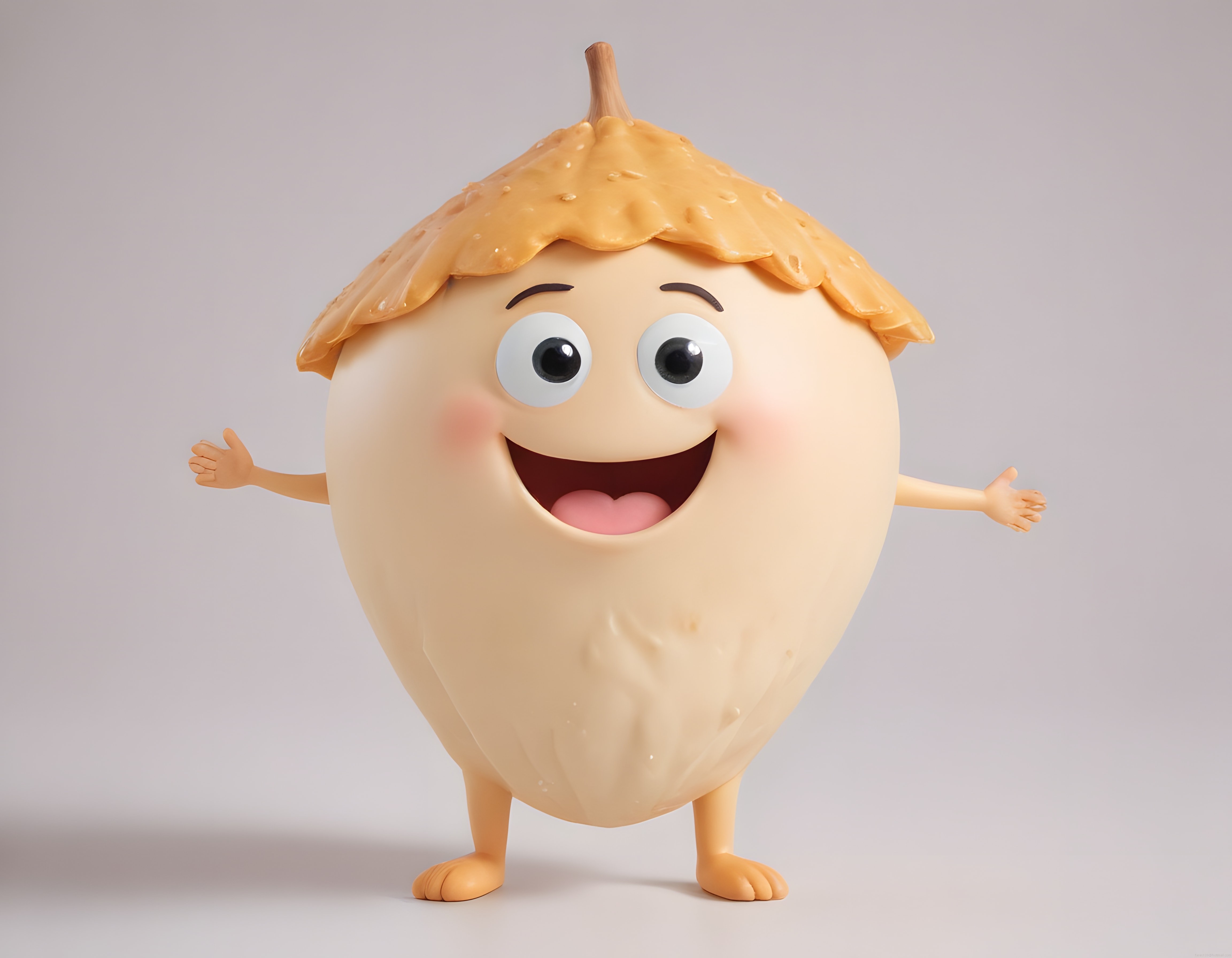 Sevimli Fındık Karakteri: 3D Animasyon Tarzında Mutlu Ve Neşeli Maskot