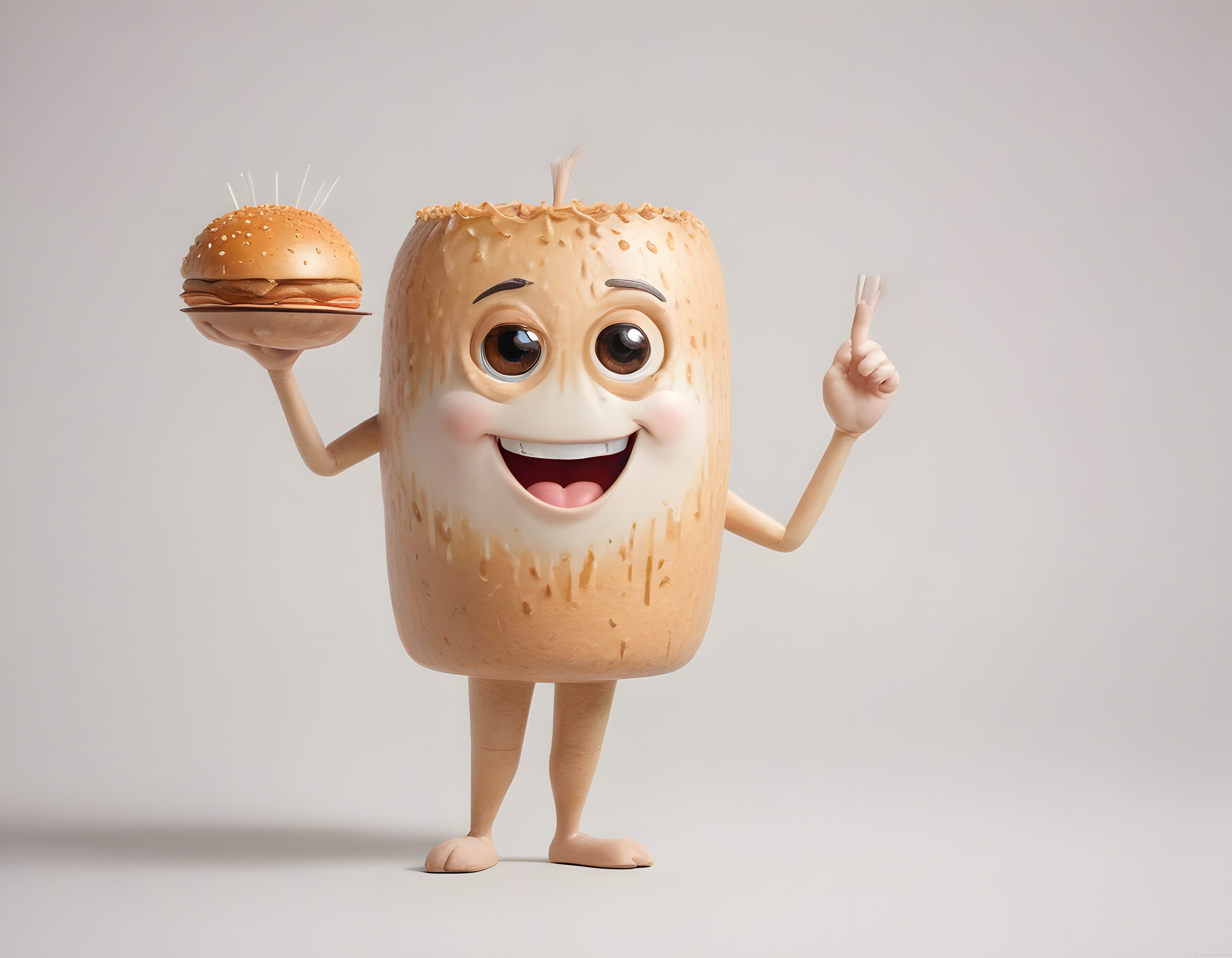 Sevimli Fındık Maskot Hamburger Sunumuyla Neşeli Bir Şekilde Gülümsüyor