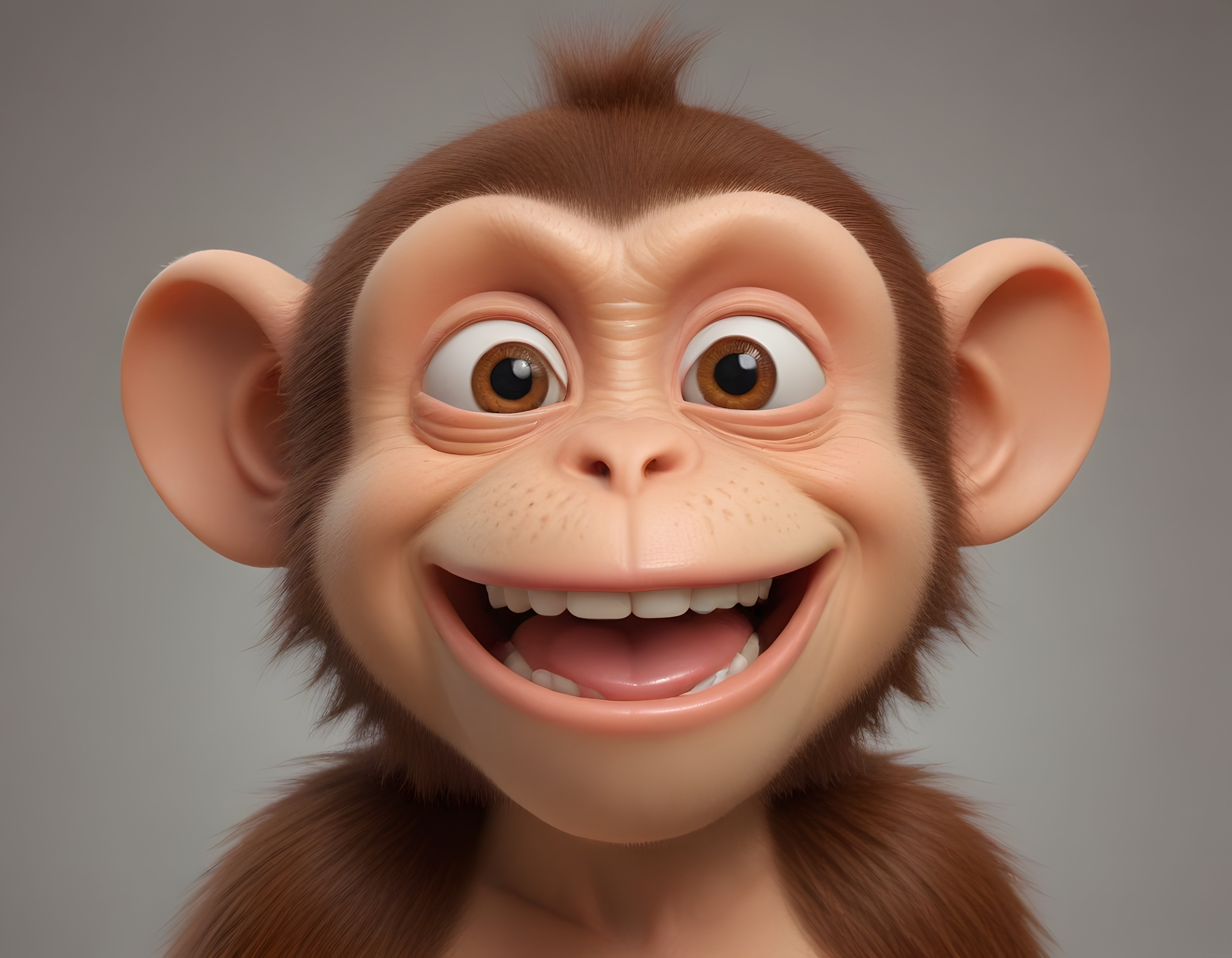 Sevimli Gülümseyen 3D Animasyon Maymun Karakteri Dijital Portre Çalışması