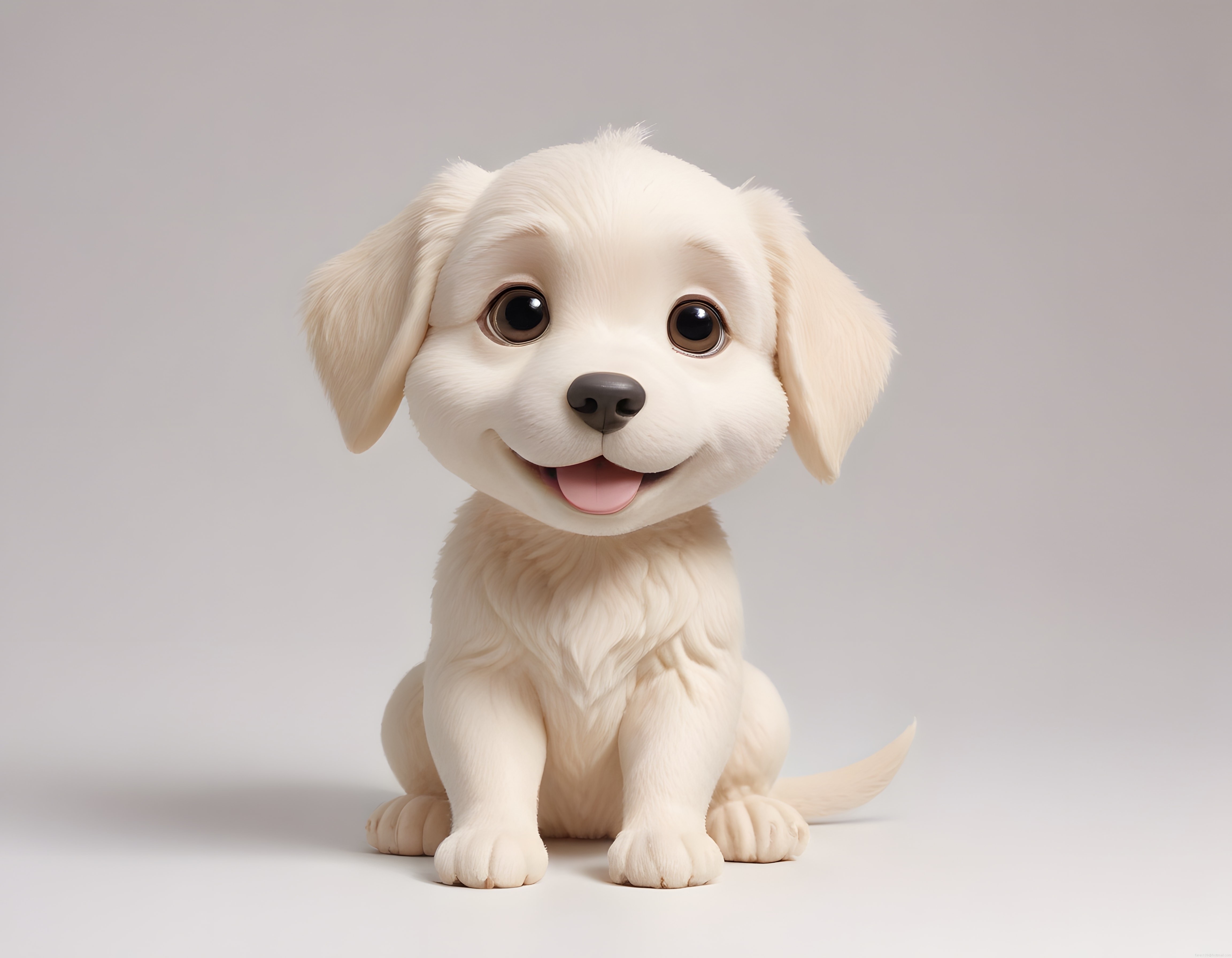 Sevimli Kabarık Tüylü Beyaz Köpek Yavrusu 3D Animasyon Karakter Tasarımı