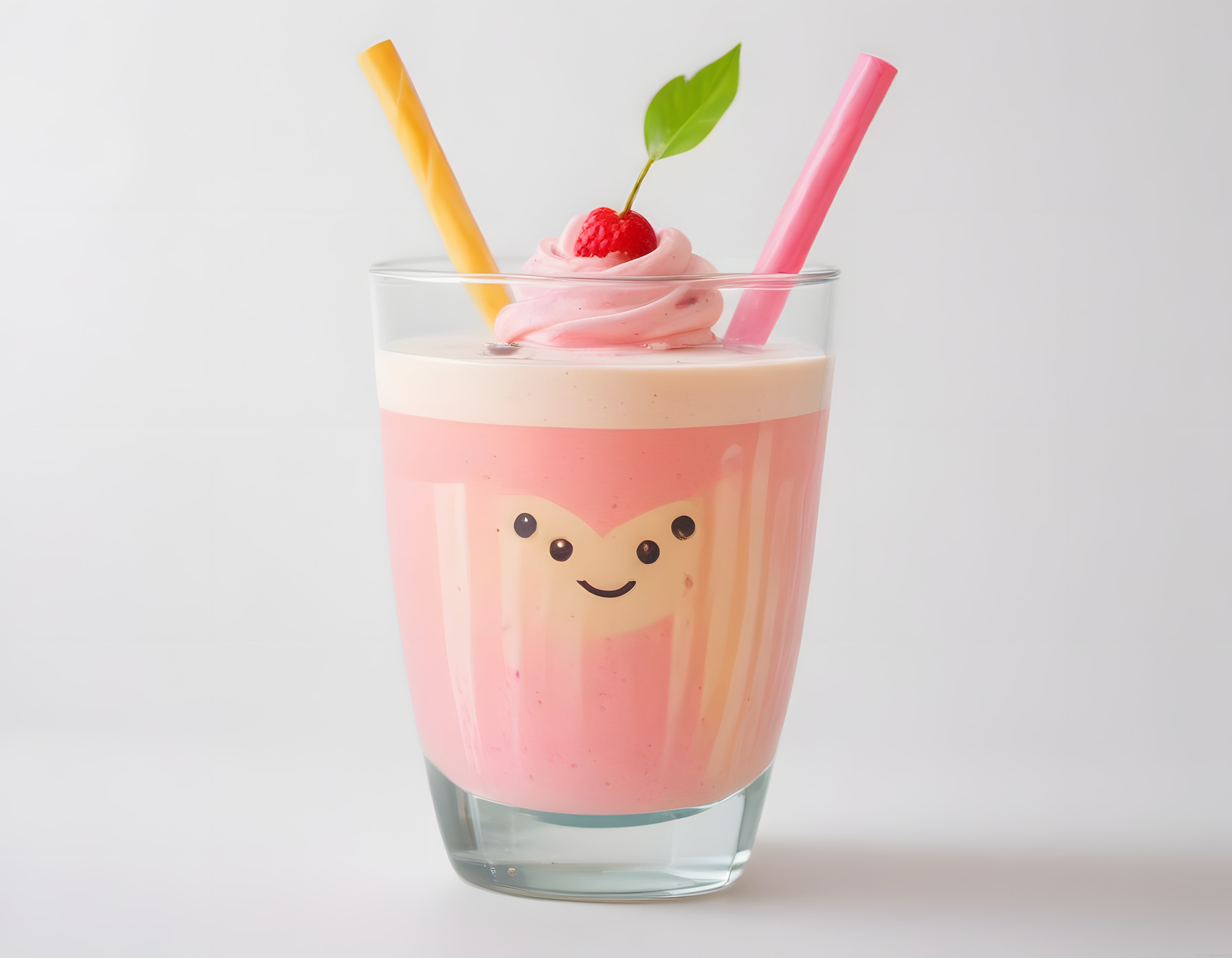 Sevimli Kalpli Bardakta Pembe Milkshake ve Taze Ahududu Süslemesi