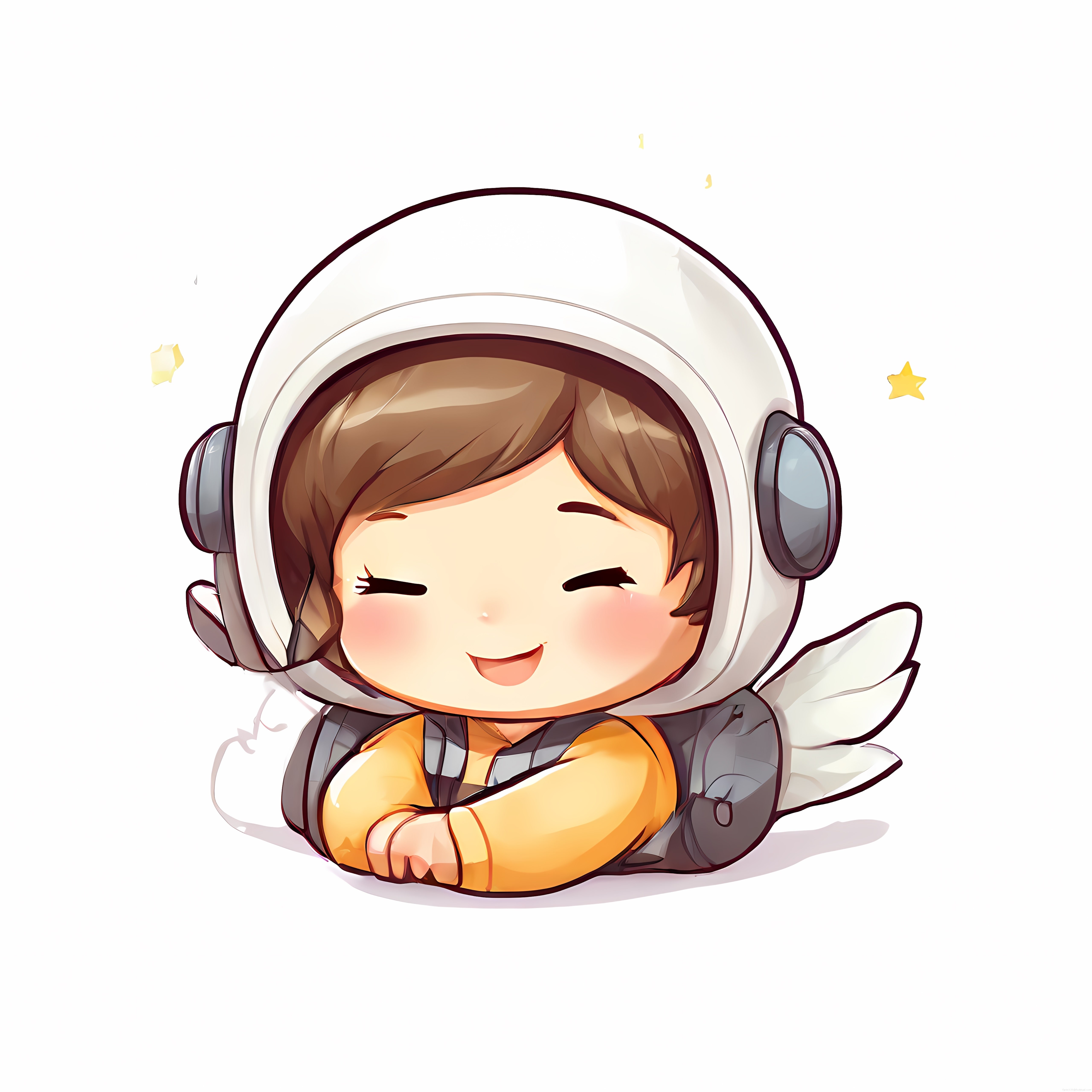 Sevimli Kanatlı Astronot Chibi Karakter ve Gülümseyen Uzay Çizimi
