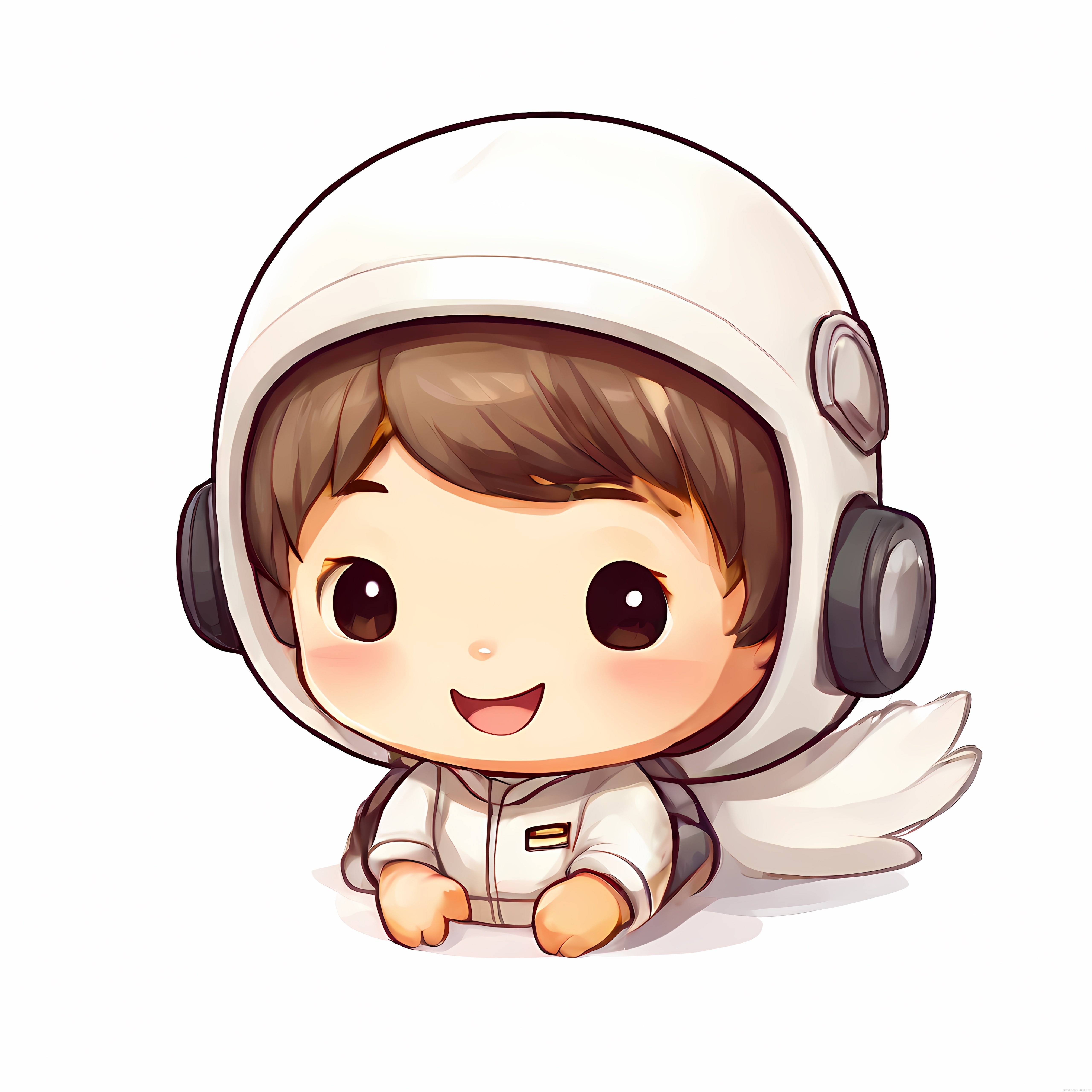 Sevimli kanatlı uzay çocuğu: Chibi astronot karakter illüstrasyonu