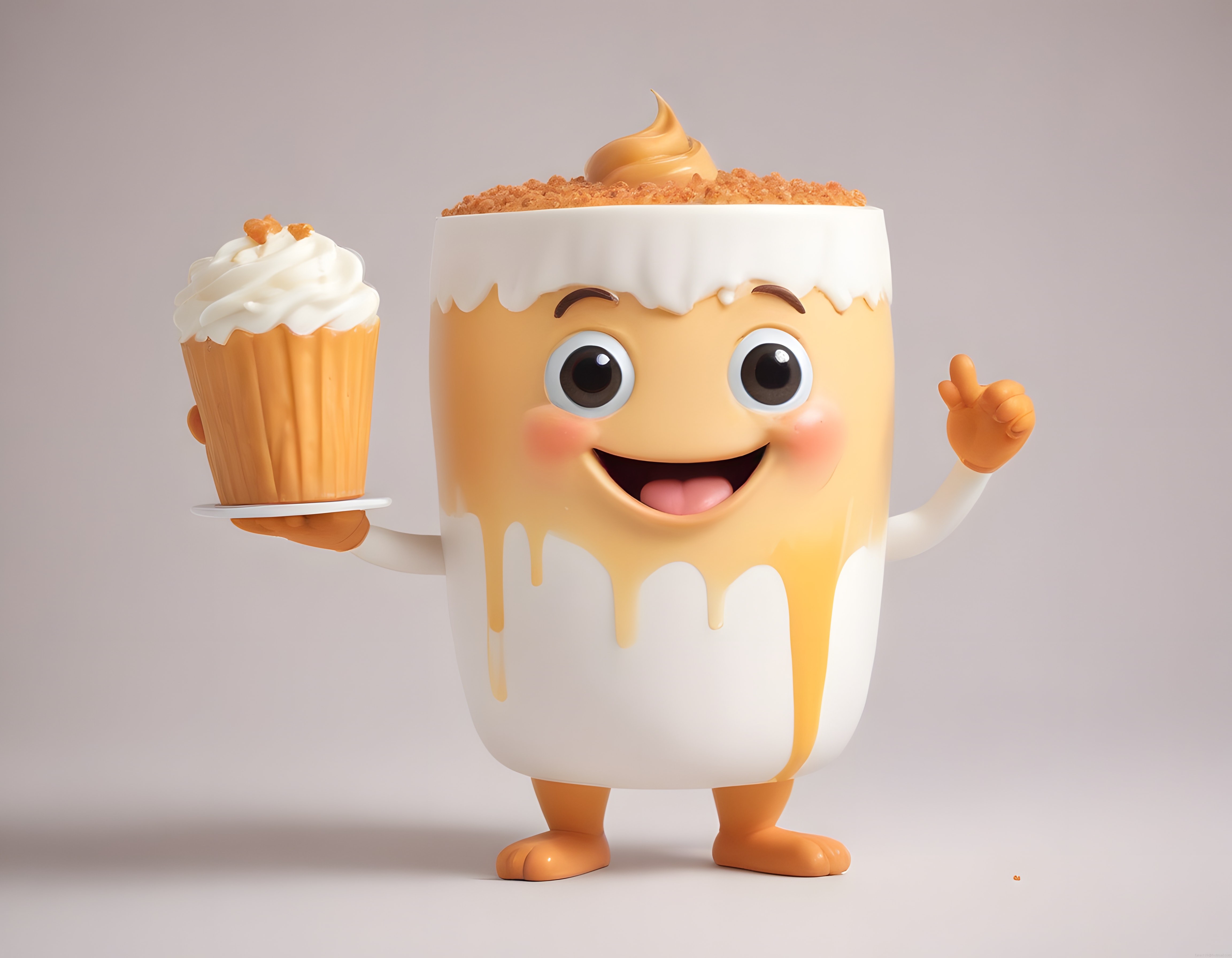 Sevimli Karamel Fincan Karakteri Cupcake ile Neşeli Poz Veriyor