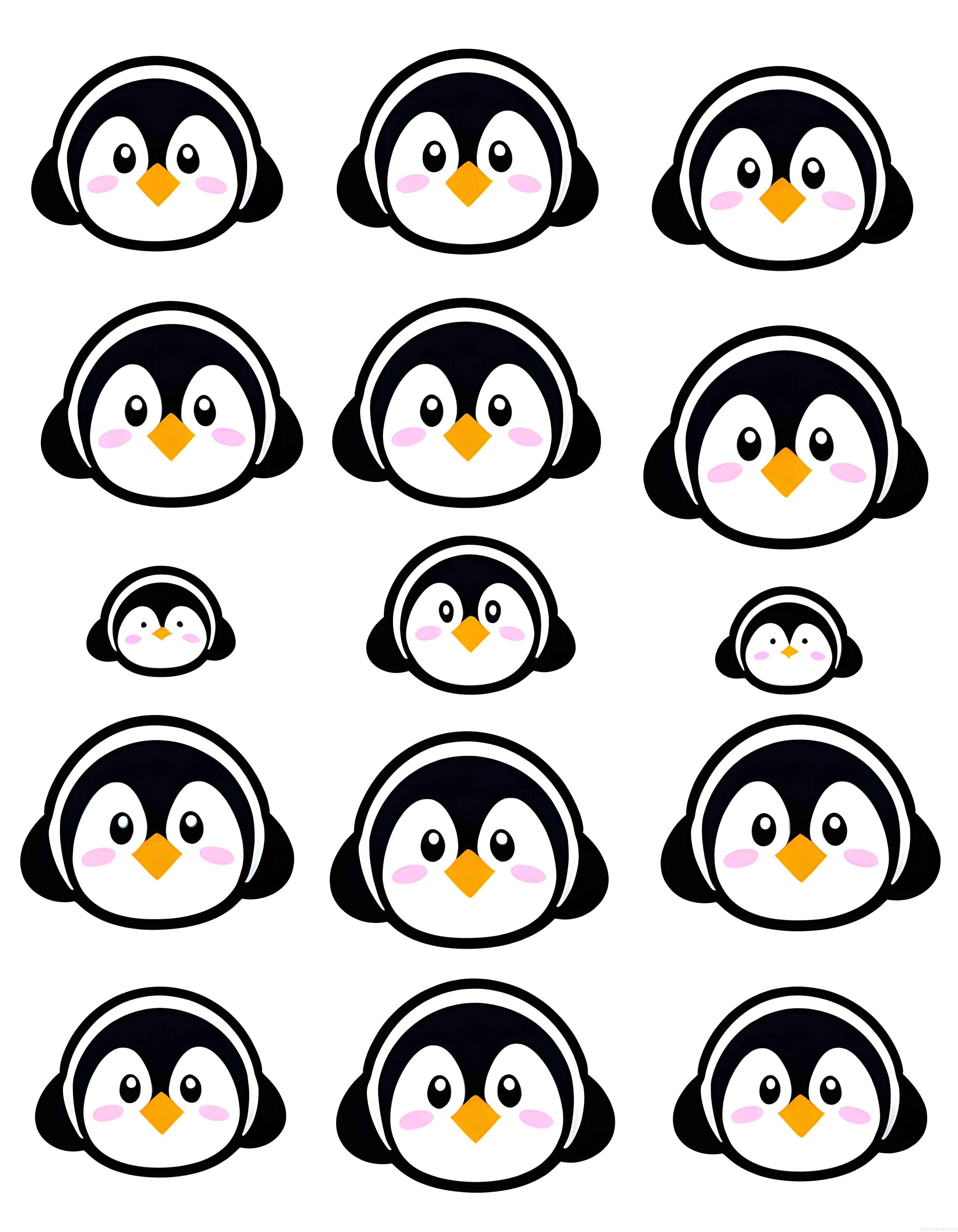 Sevimli Karikatür Penguen Yüzleri Koleksiyonu: Masum ve Neşeli Çizim Seti