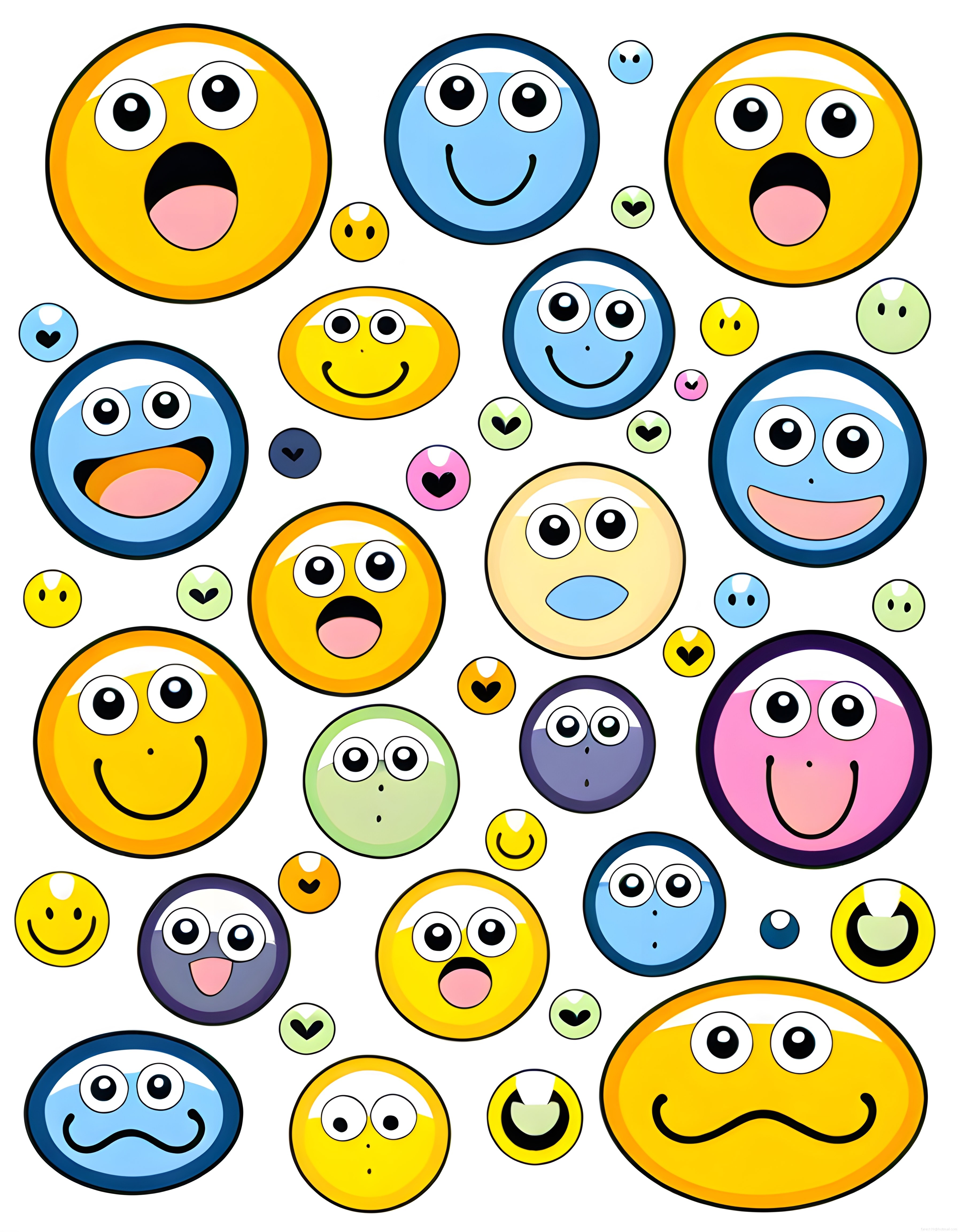 Sevimli Karikatür Yüzleri ve Renkli Emoji İfadeleri Çizim Koleksiyonu