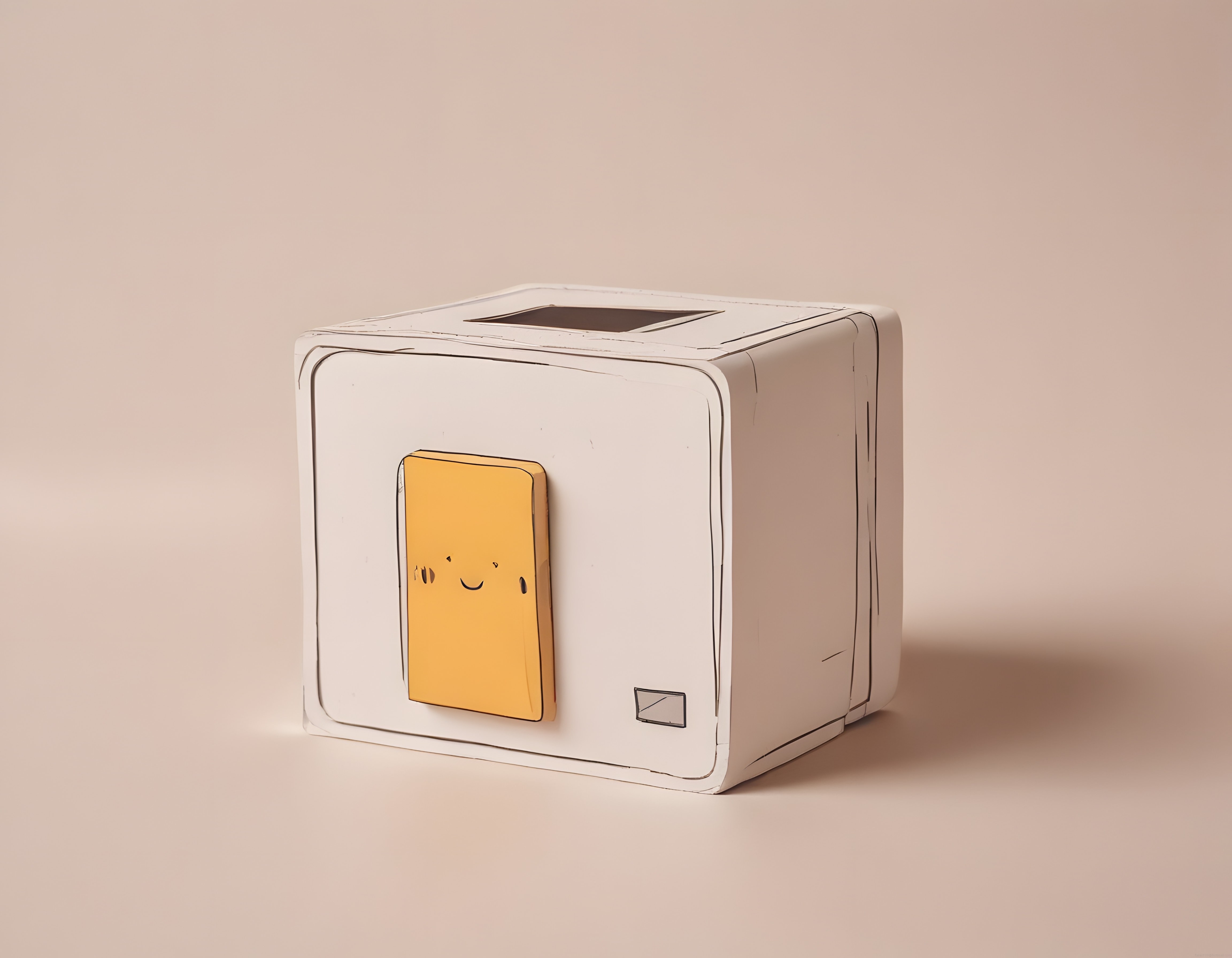 Sevimli Karton Kutu Karakteri: Minimalist 3D Render ve Çizgi Film Estetiği