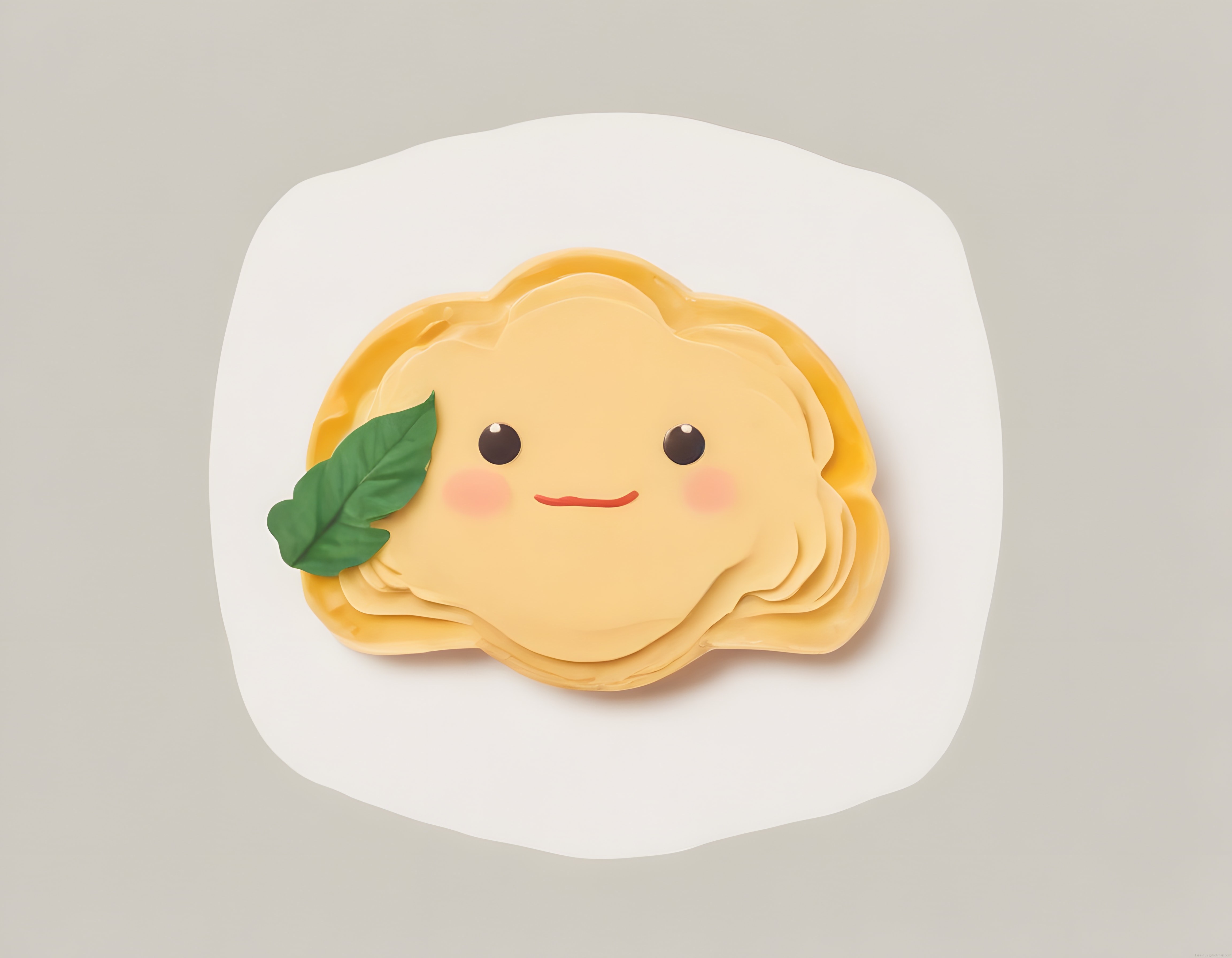 Sevimli Kaşık Pasta Karakteri Yapraklı Minimal Tatlı Maskot Çizimi