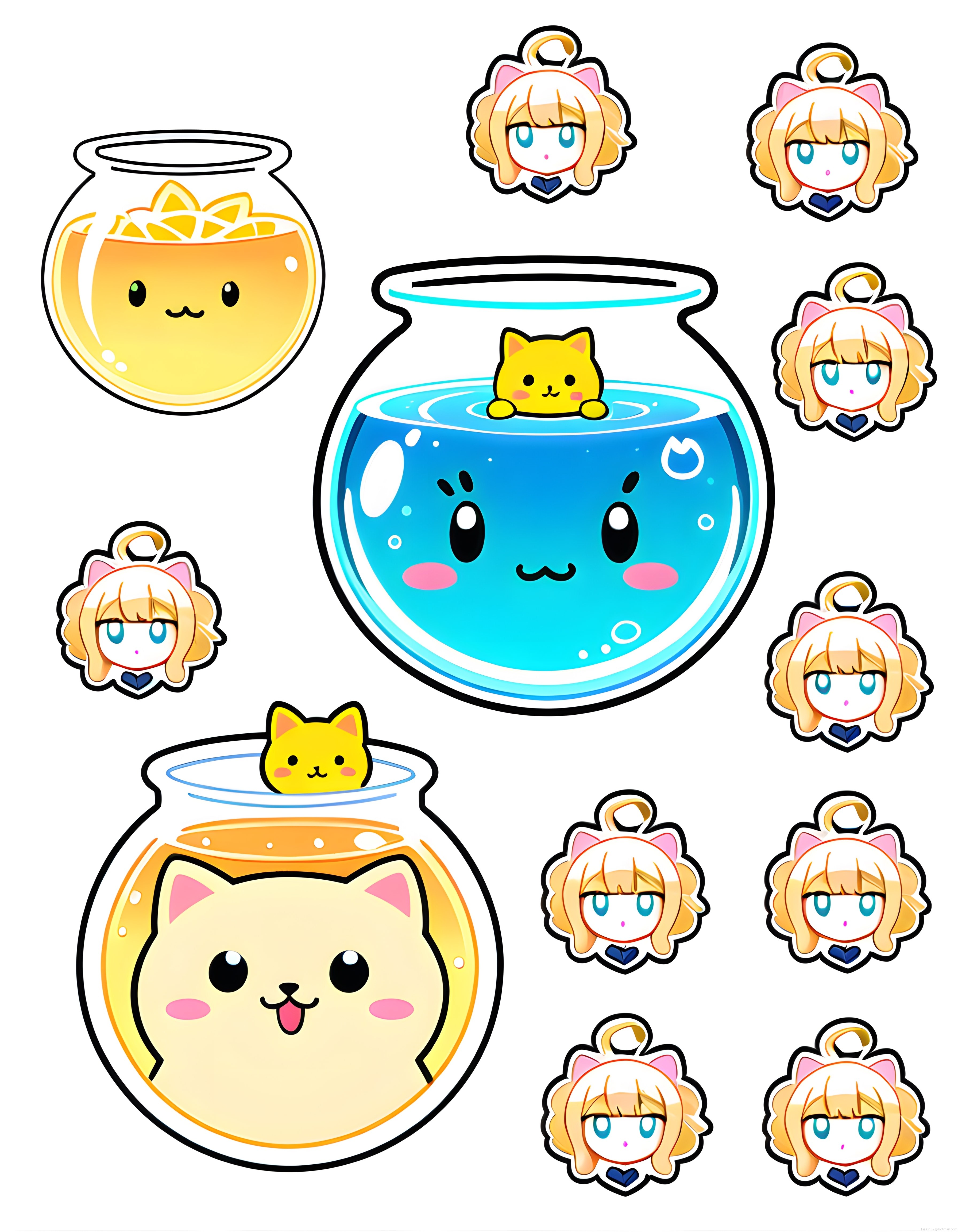 Sevimli Kawaii Anime Çıkartma Seti: Fanus Kediler ve Limonlu Kavanoz Karakterleri Sevimli Kawaii Anime Çıkartma Seti: Fanus Kediler ve Limonlu Kavanoz Karakterleri