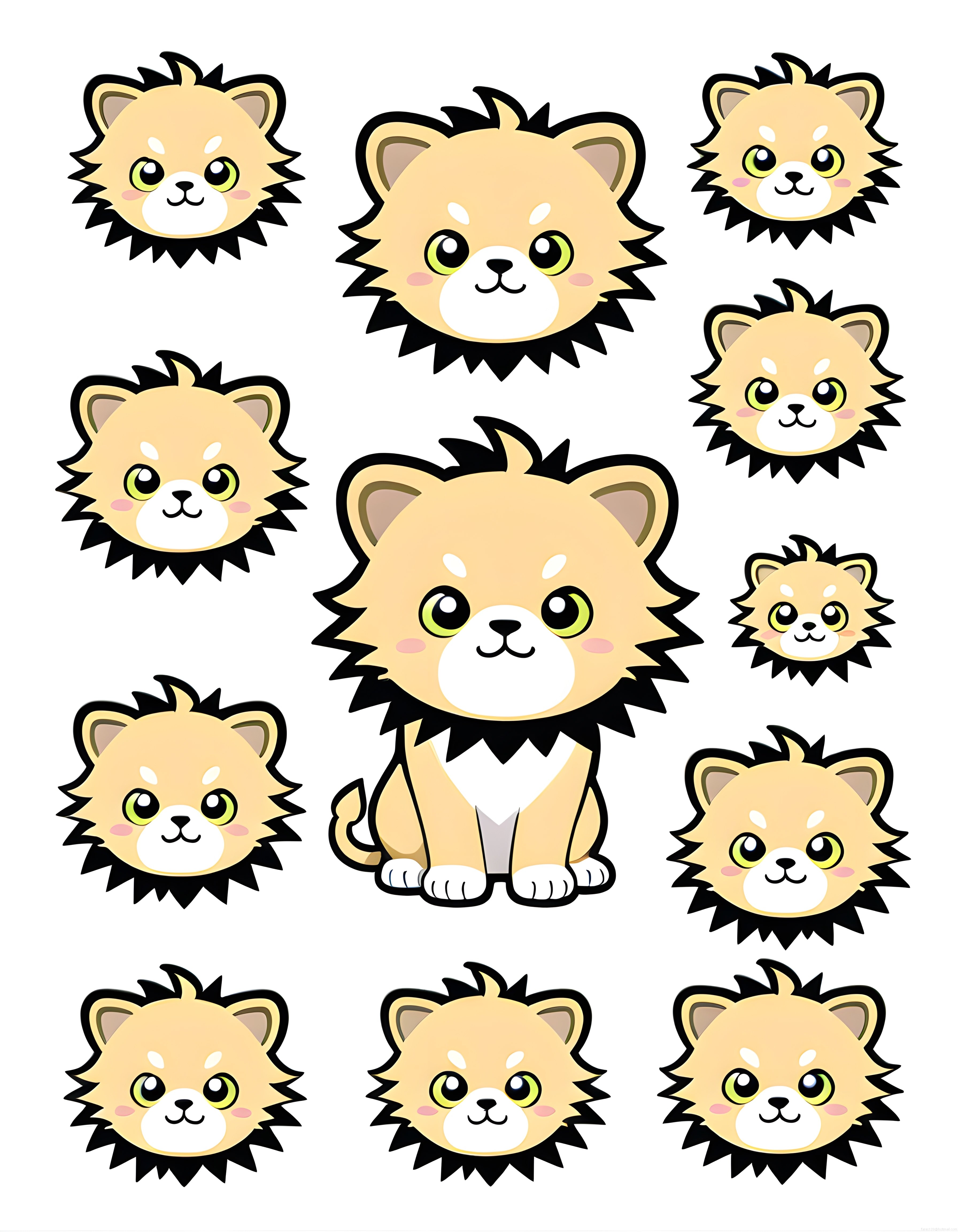 Sevimli Kawaii Aslan Yavrusu Çizimleri ve Karikatür Sticker Koleksiyonu