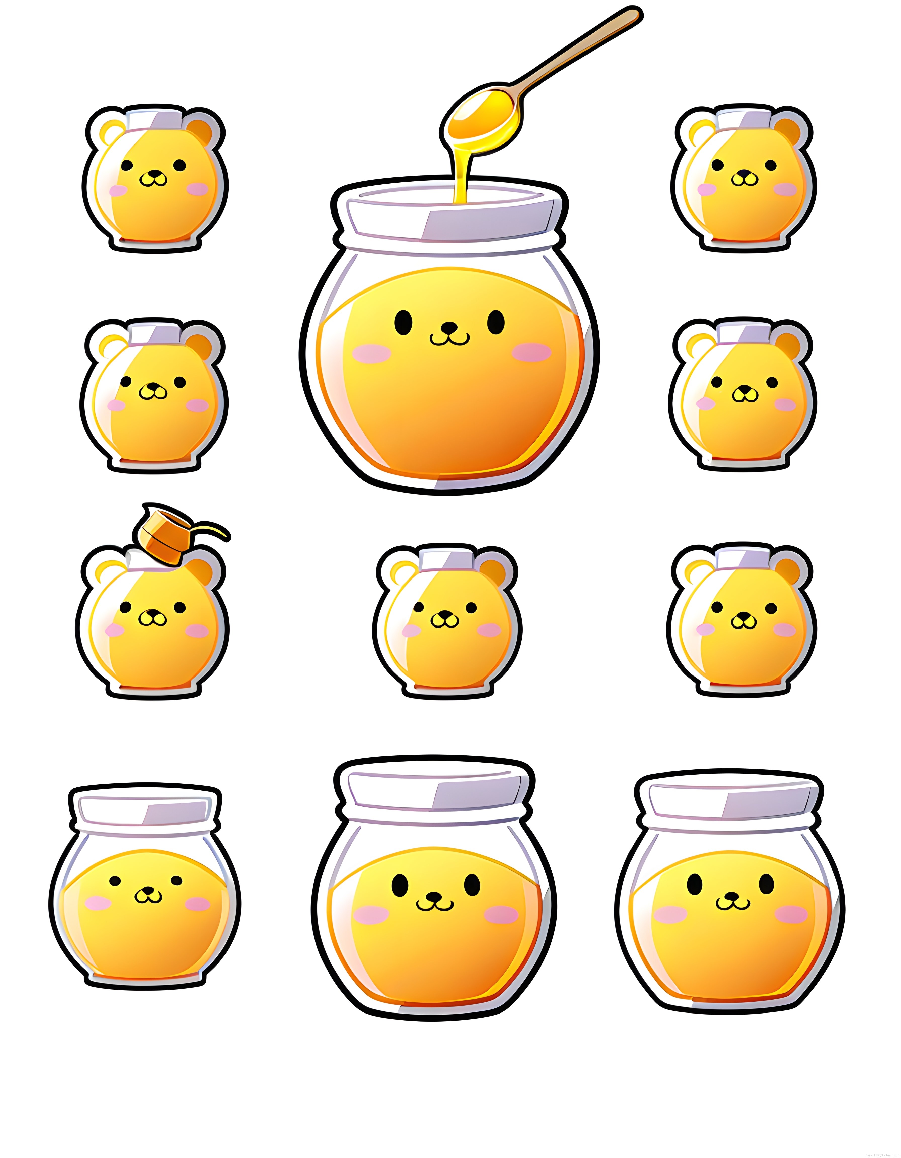 Sevimli Kawaii Ayı Bal Kavanozu Çizimi ve Tatlı Bal Saklama Kabı Seti