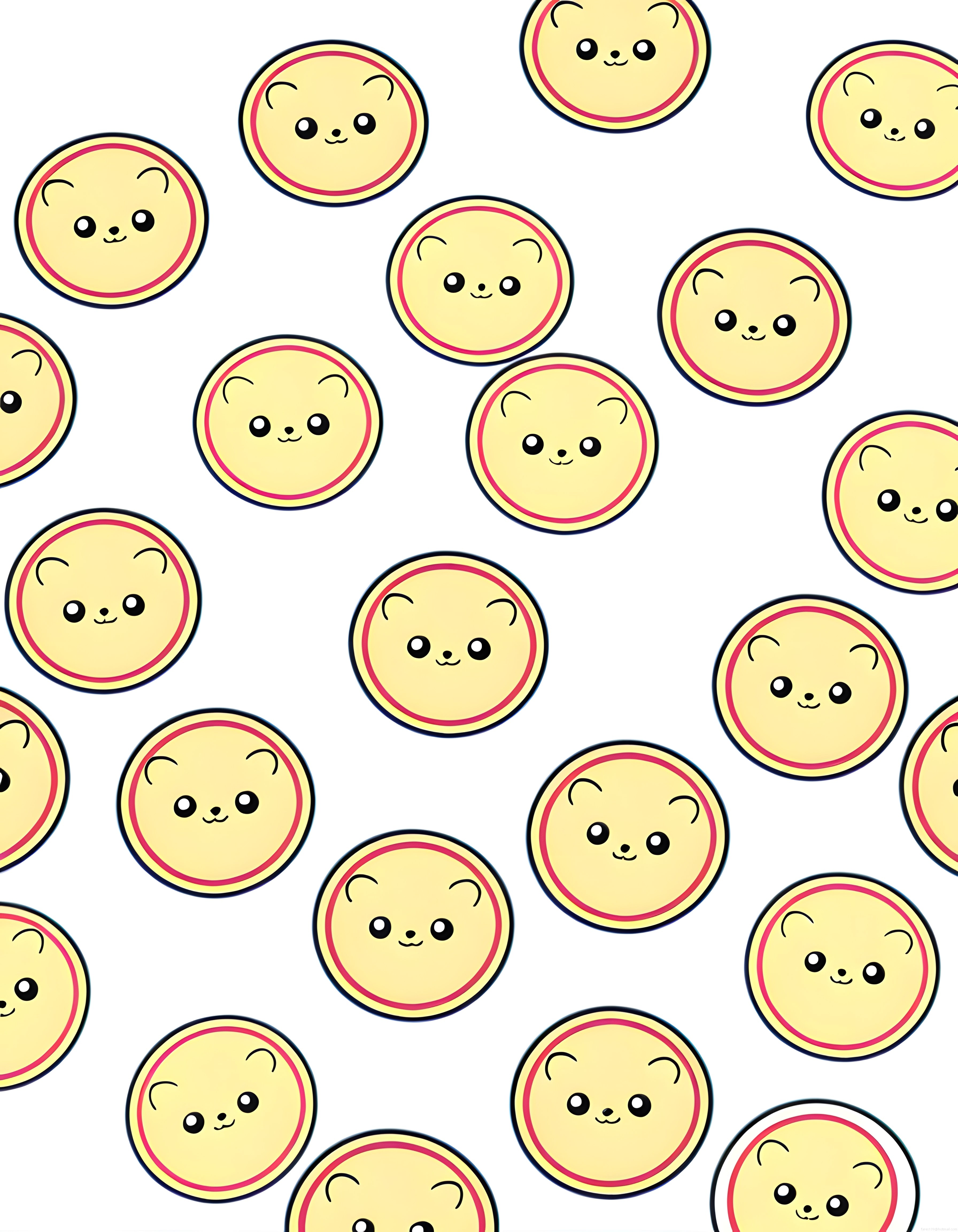 Sevimli kawaii ayı maskotlarından oluşan sarı desenli dijital arka plan