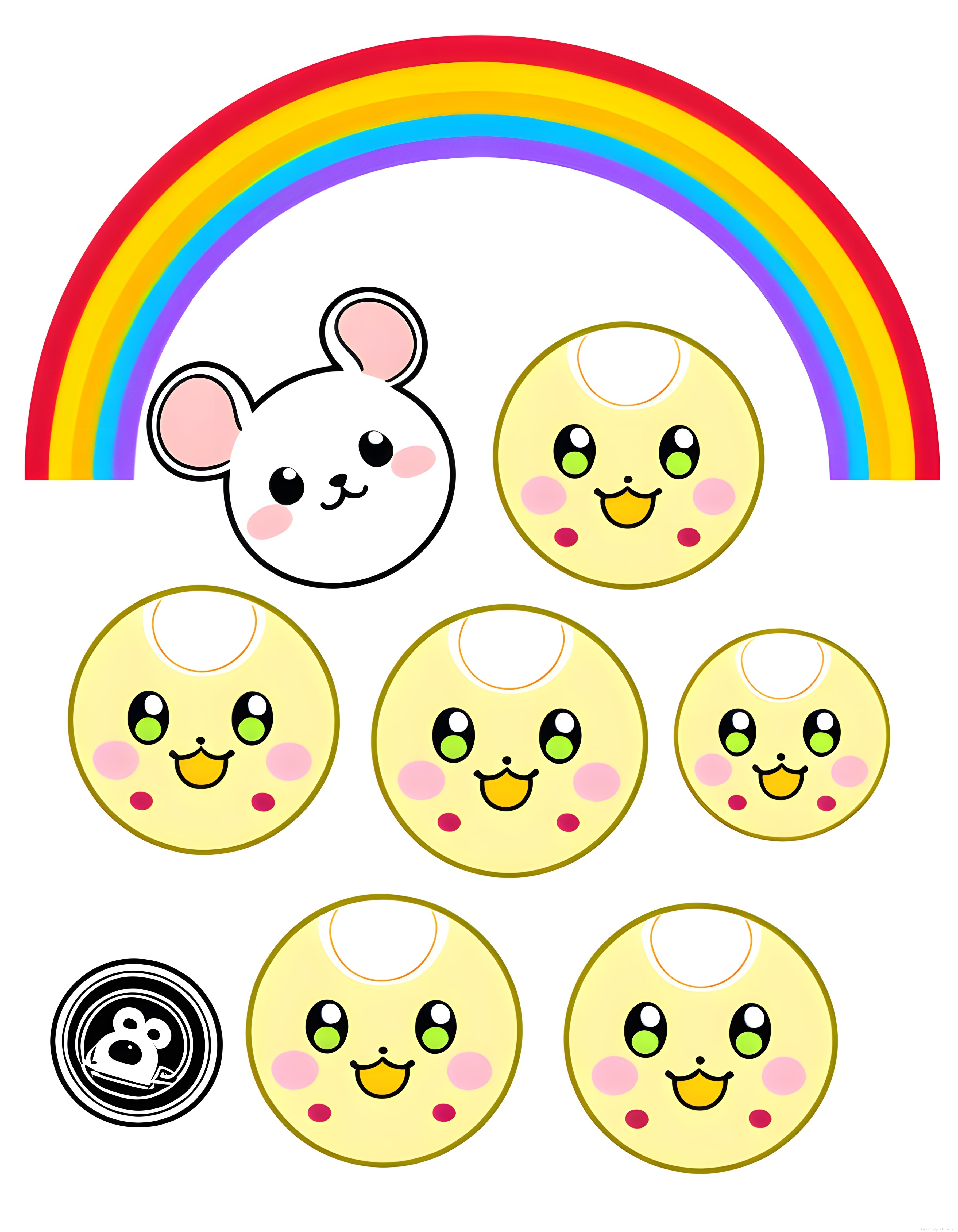 Sevimli Kawaii Ayı ve Sarı Tenis Topları Gökkuşağı Altında Çizim