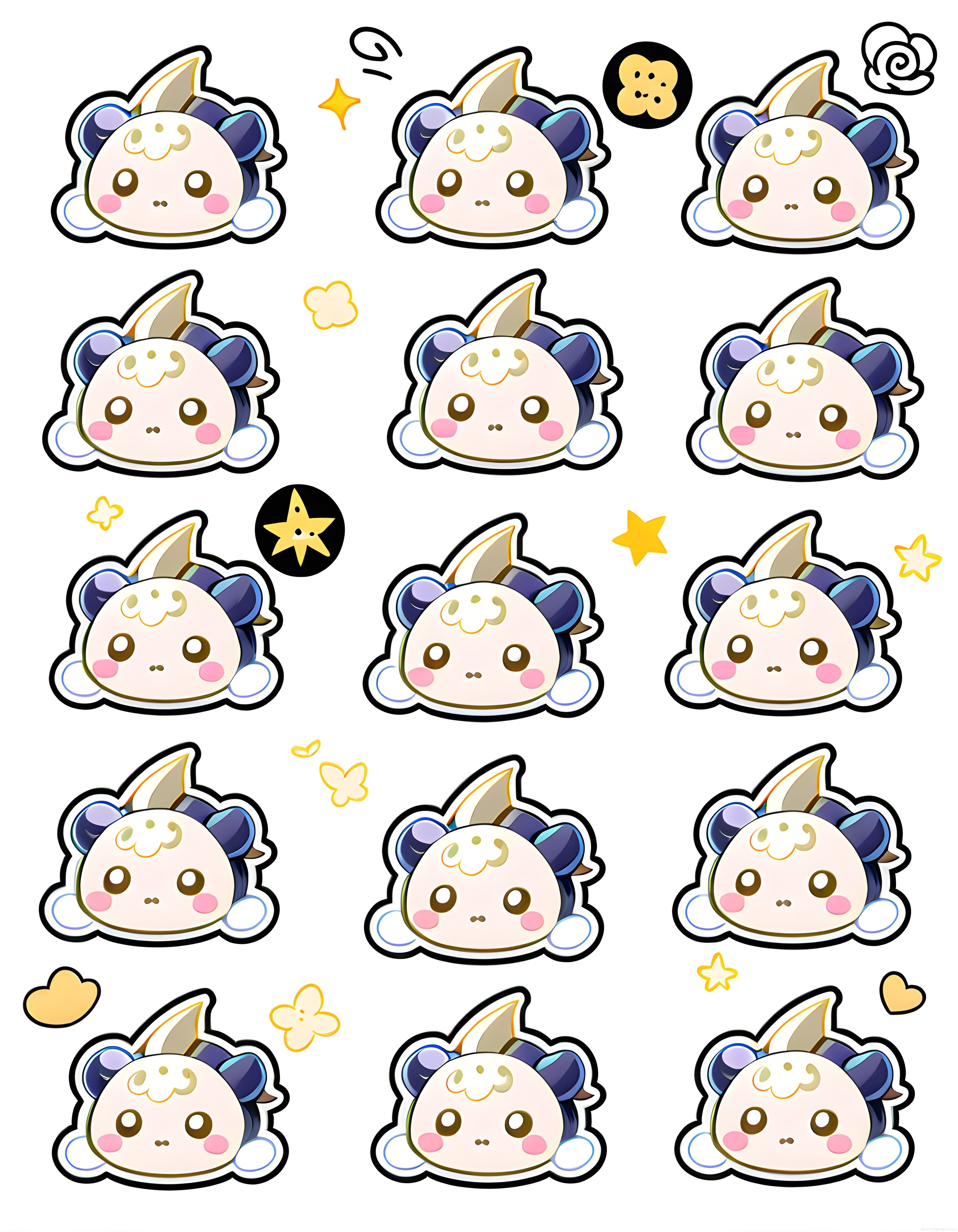 sevimli kawaii boynuzlu figür sticker seti masalsı animasyon karakterleri