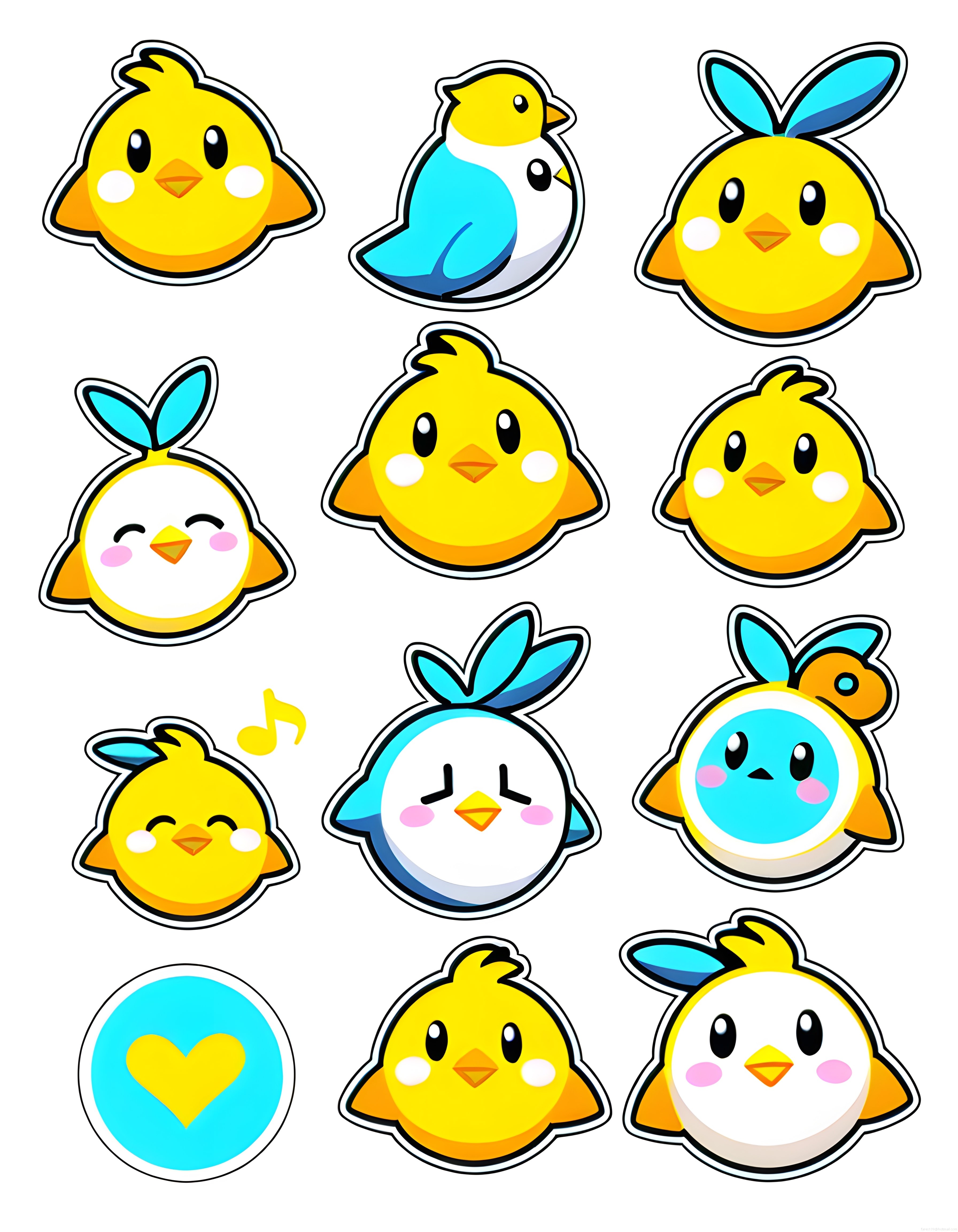 Sevimli Kawaii Civciv Kuş Sticker Seti: Karikatür Çizim Koleksiyonu
