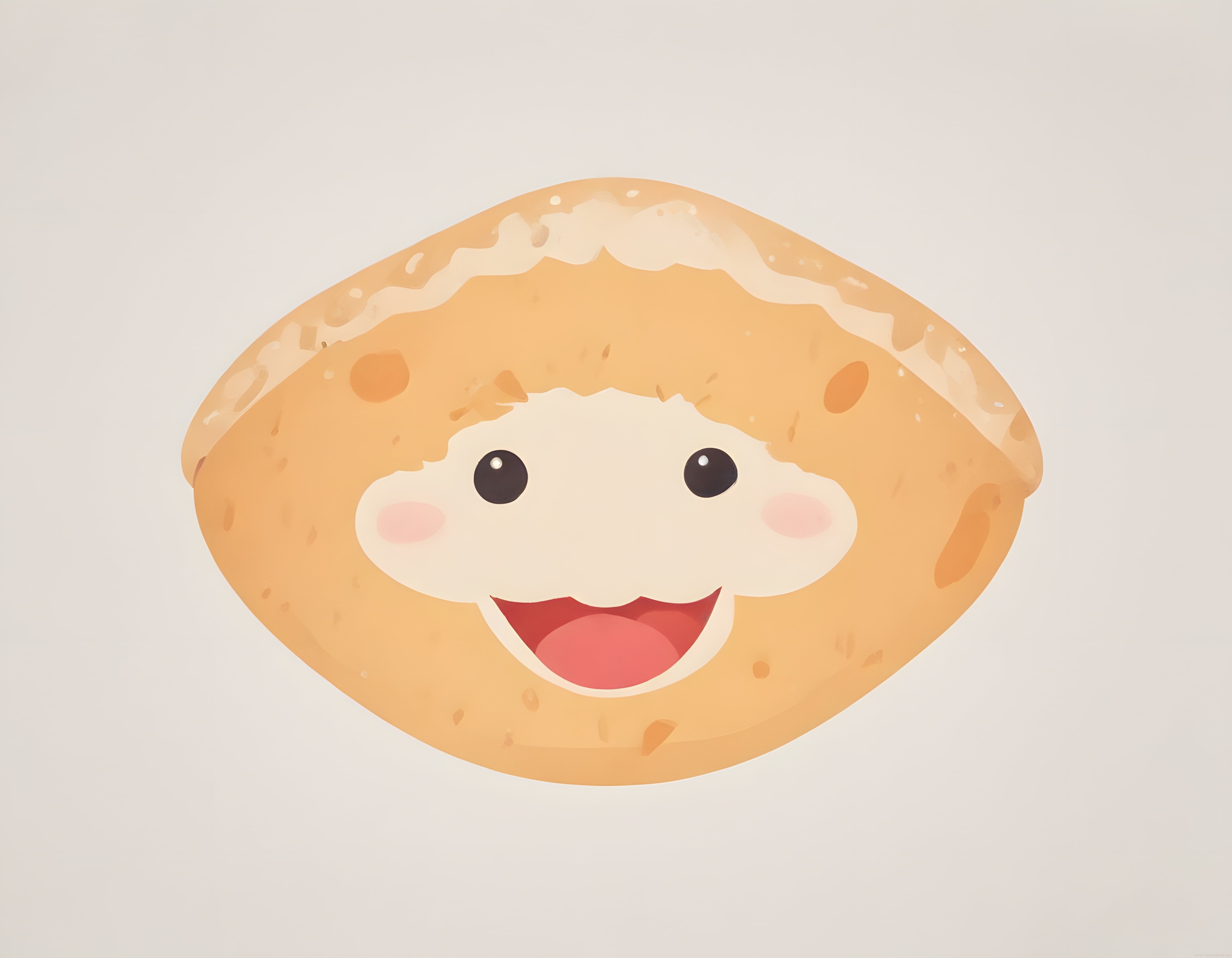 Sevimli Kawaii Ekmek Karakteri: Mutlu Çörek Yüzü ve Tatlı Dijital Çizim