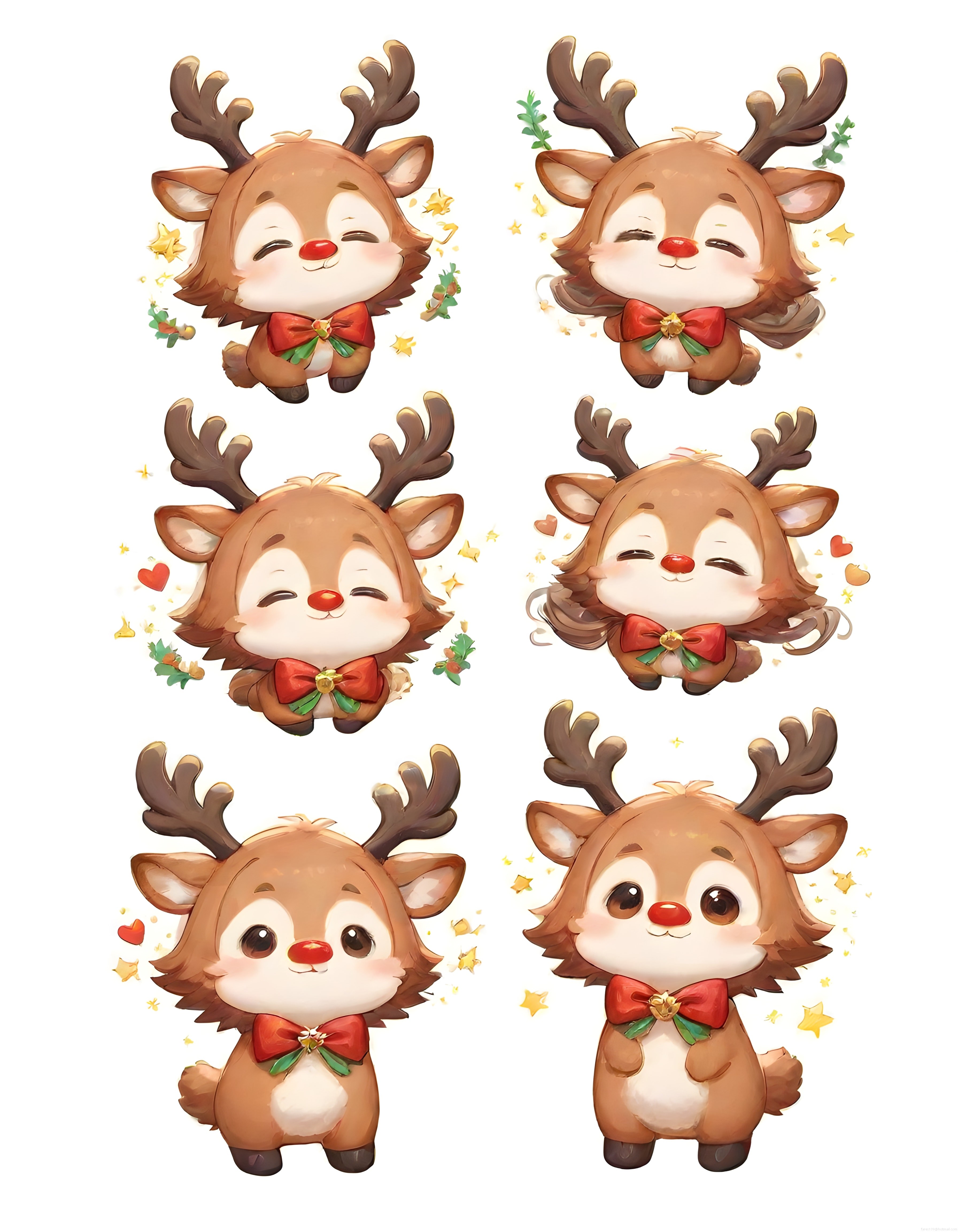 Sevimli kawaii geyik karakterleri dijital illüstrasyon ve sticker seti