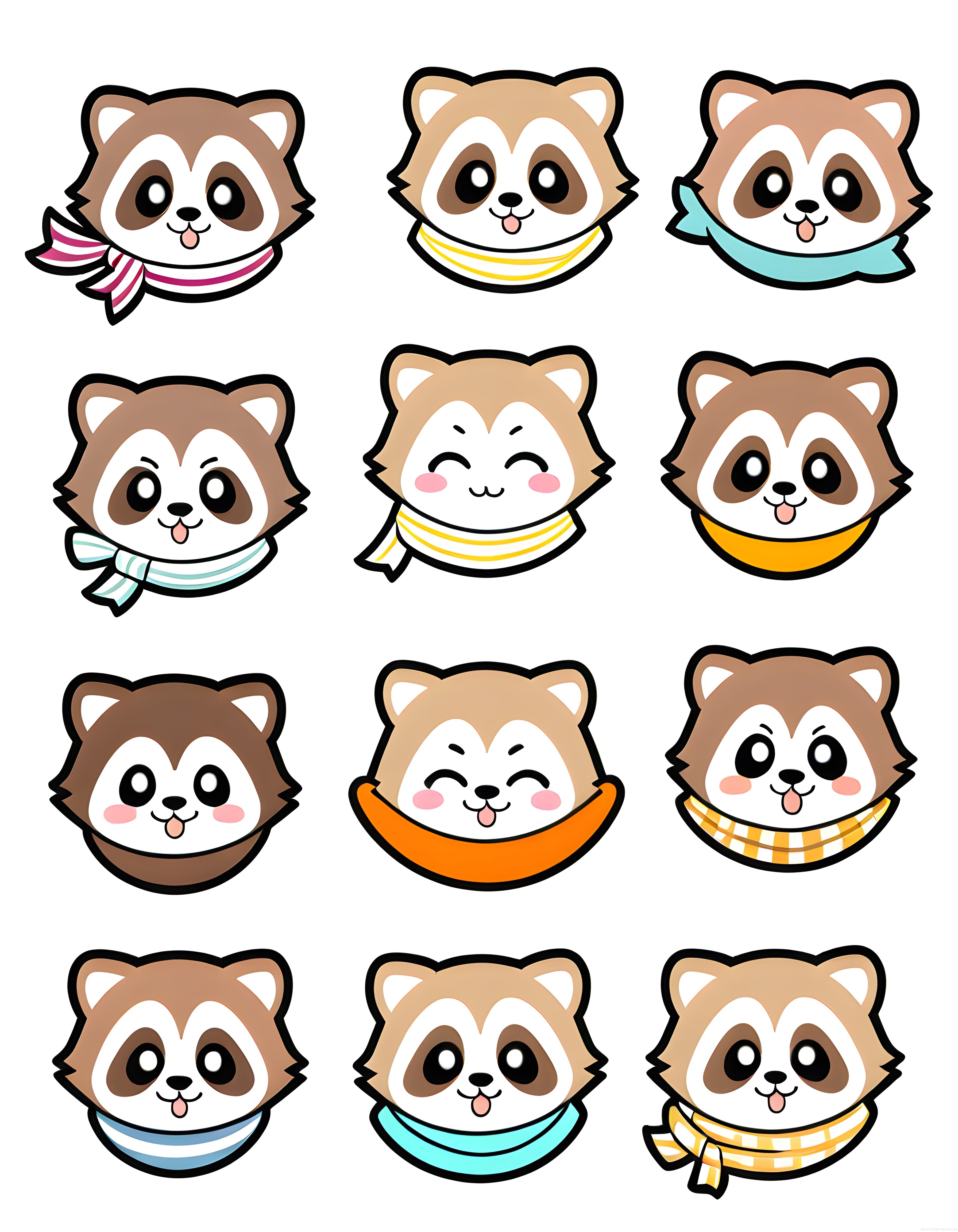 Sevimli Kawaii Hayvan Karakterleri Rakun Tilki Dijital Sticker Koleksiyonu