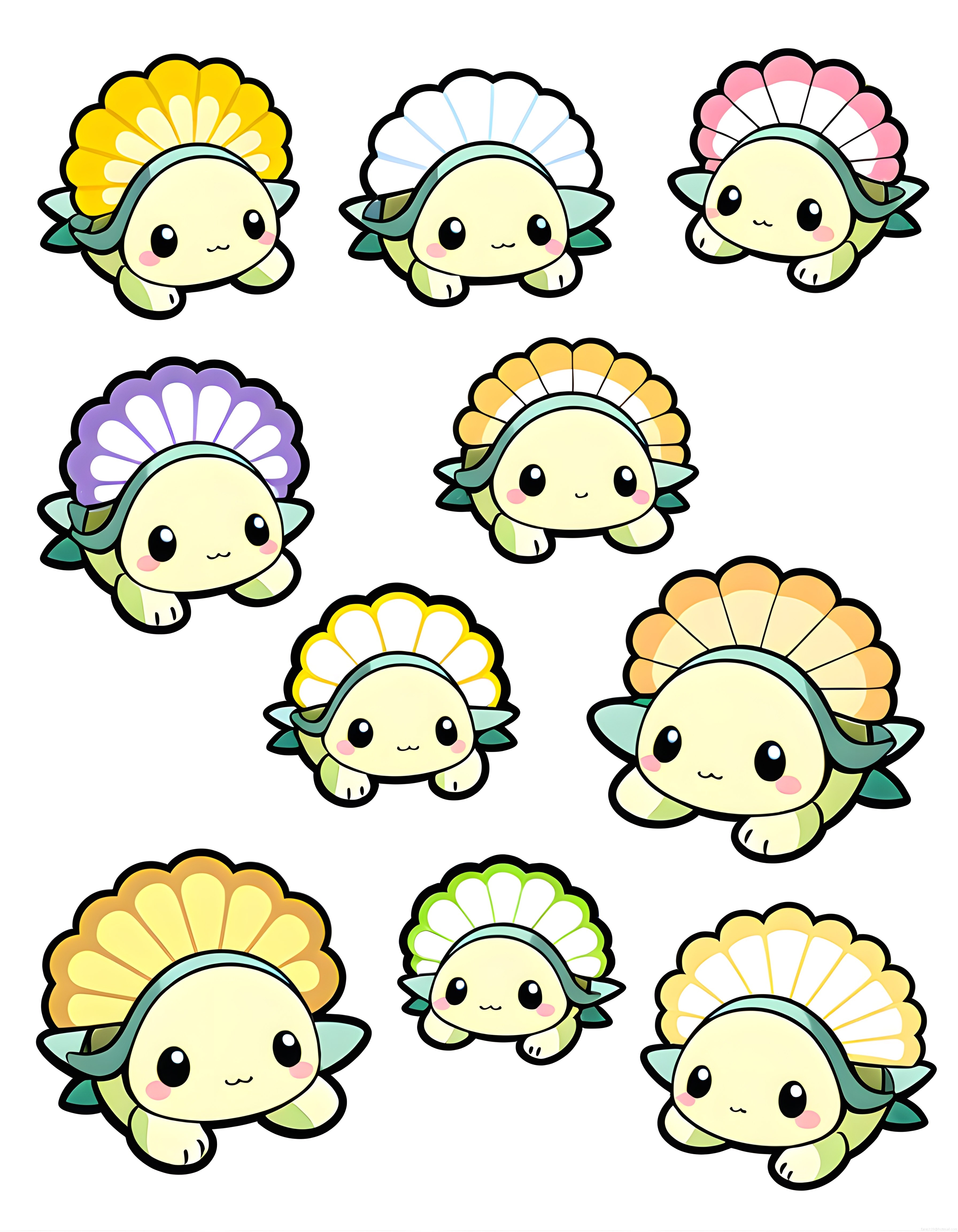 Sevimli Kawaii Kaplumbağa Sticker Seti: Pastel Renkli Çizgi Film Karakterleri