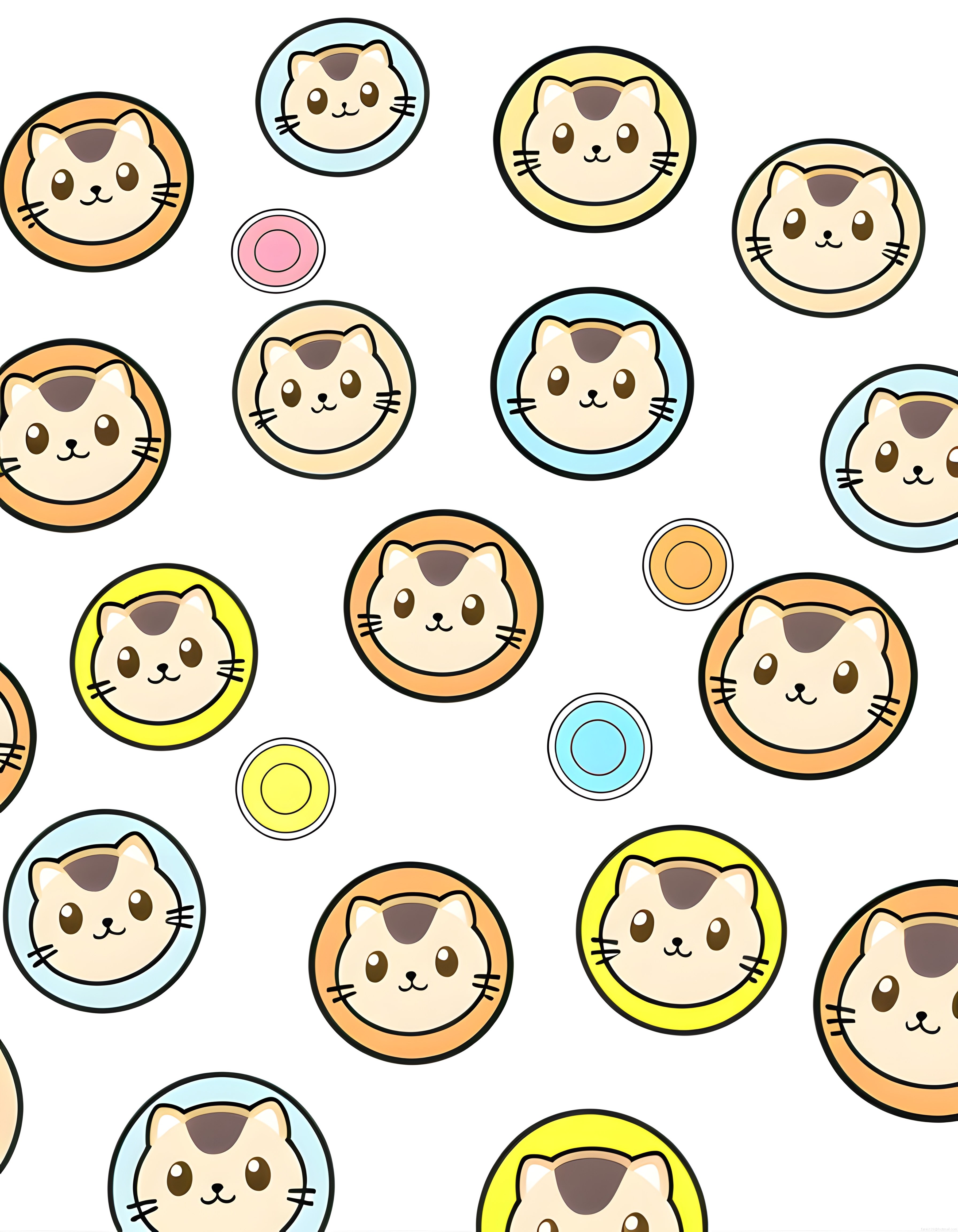 Sevimli Kawaii Kedi Desenli Dijital Duvar Kağıdı ve Arka Plan İllüstrasyonu