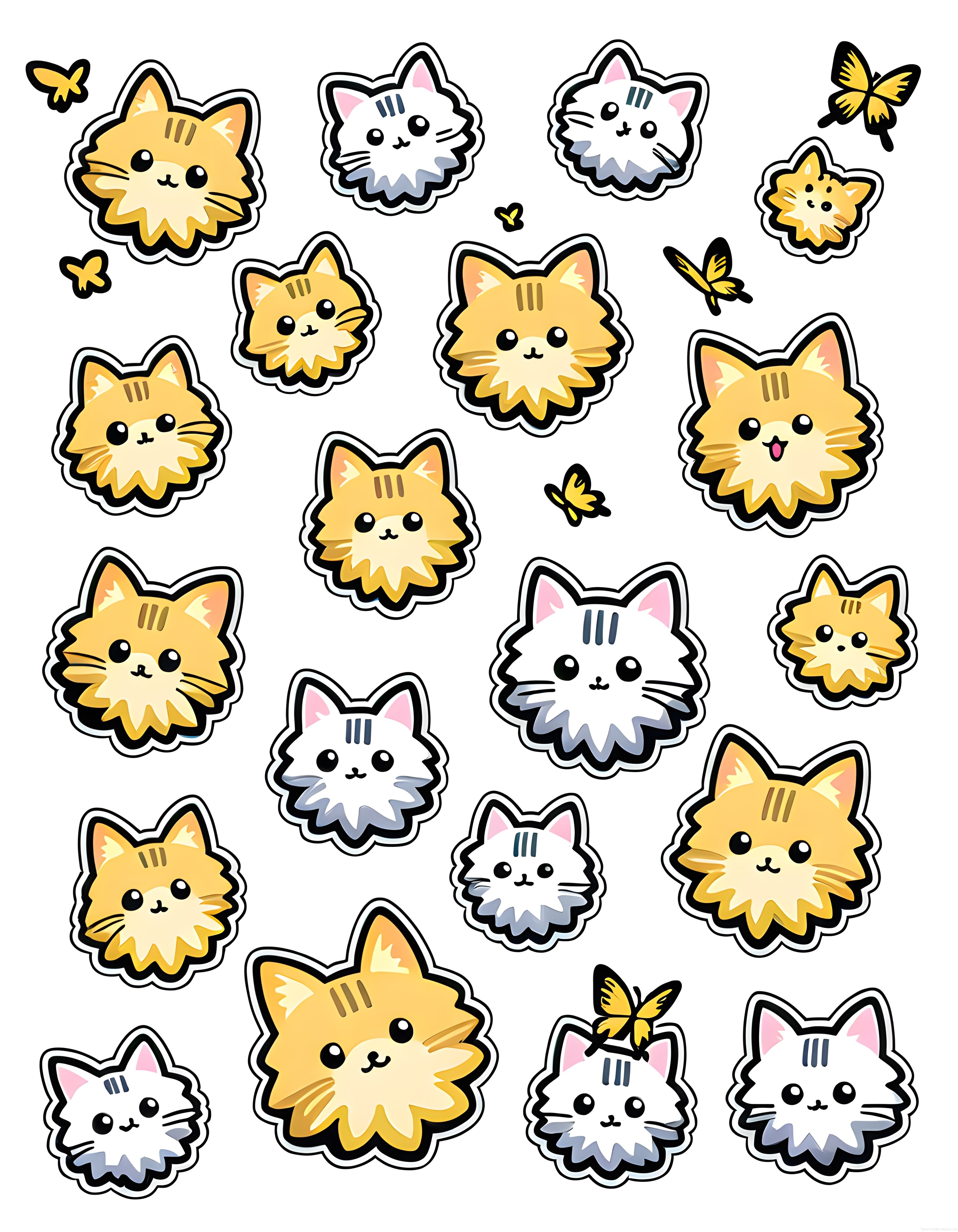 Sevimli Kawaii Kedi Sticker Seti: Turuncu ve Beyaz Patili Dostlar Koleksiyonu