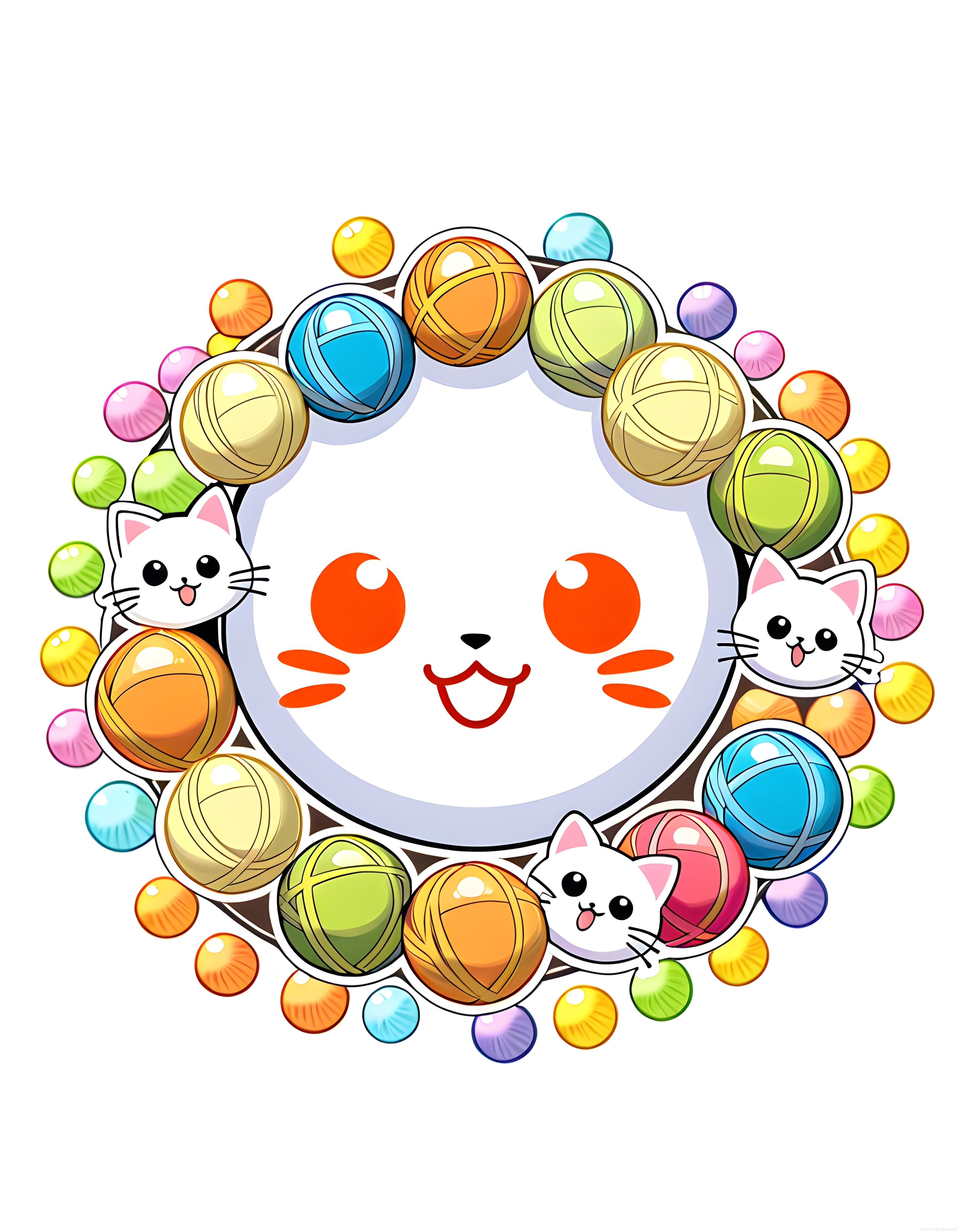 Sevimli Kawaii Kedi ve Renkli Örgü İpi Çerçevesi Arka Plan Deseni