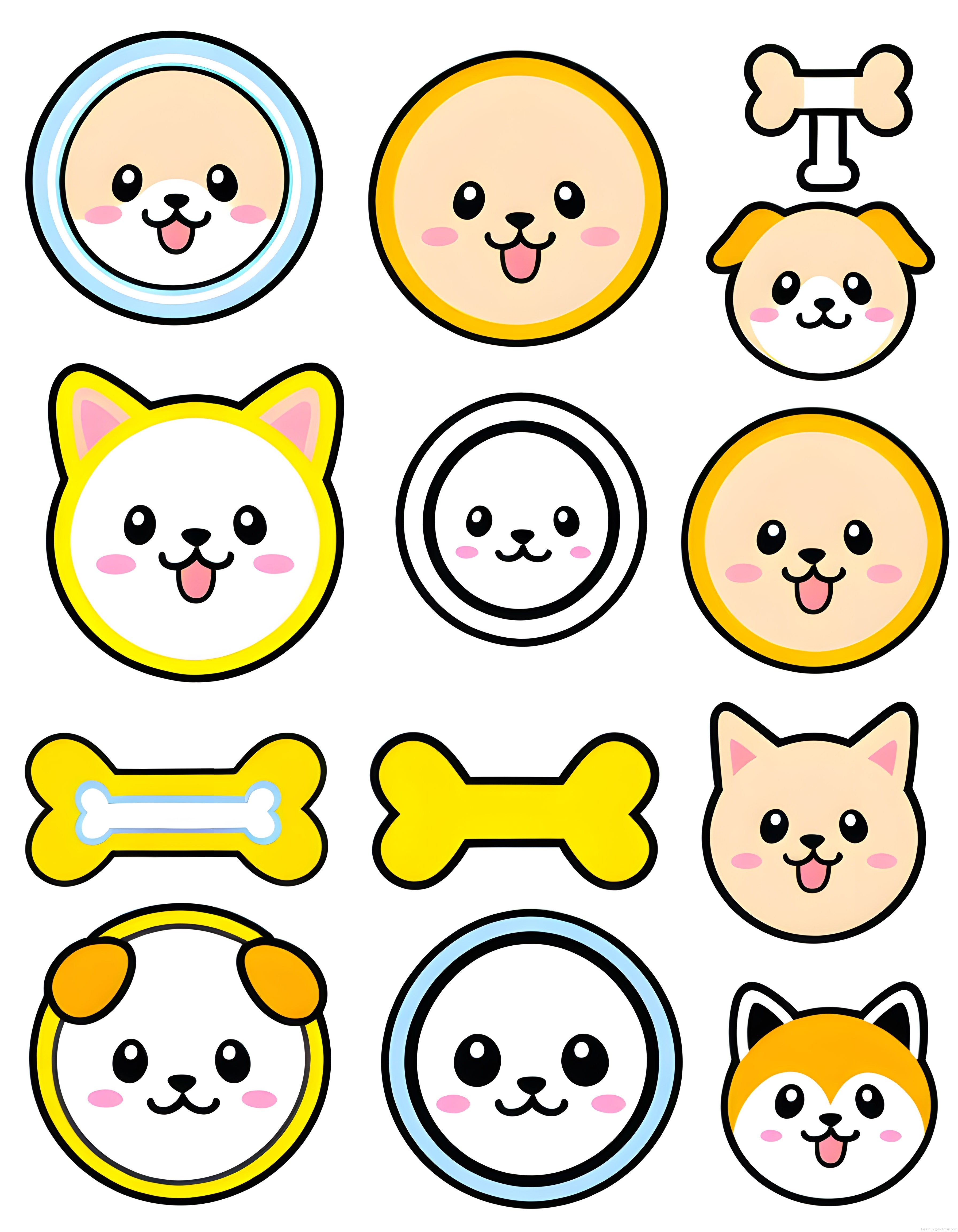 Sevimli Kawaii Köpek Kedi Yüzleri Çizgi Film Animasyon Maskot Sticker Seti