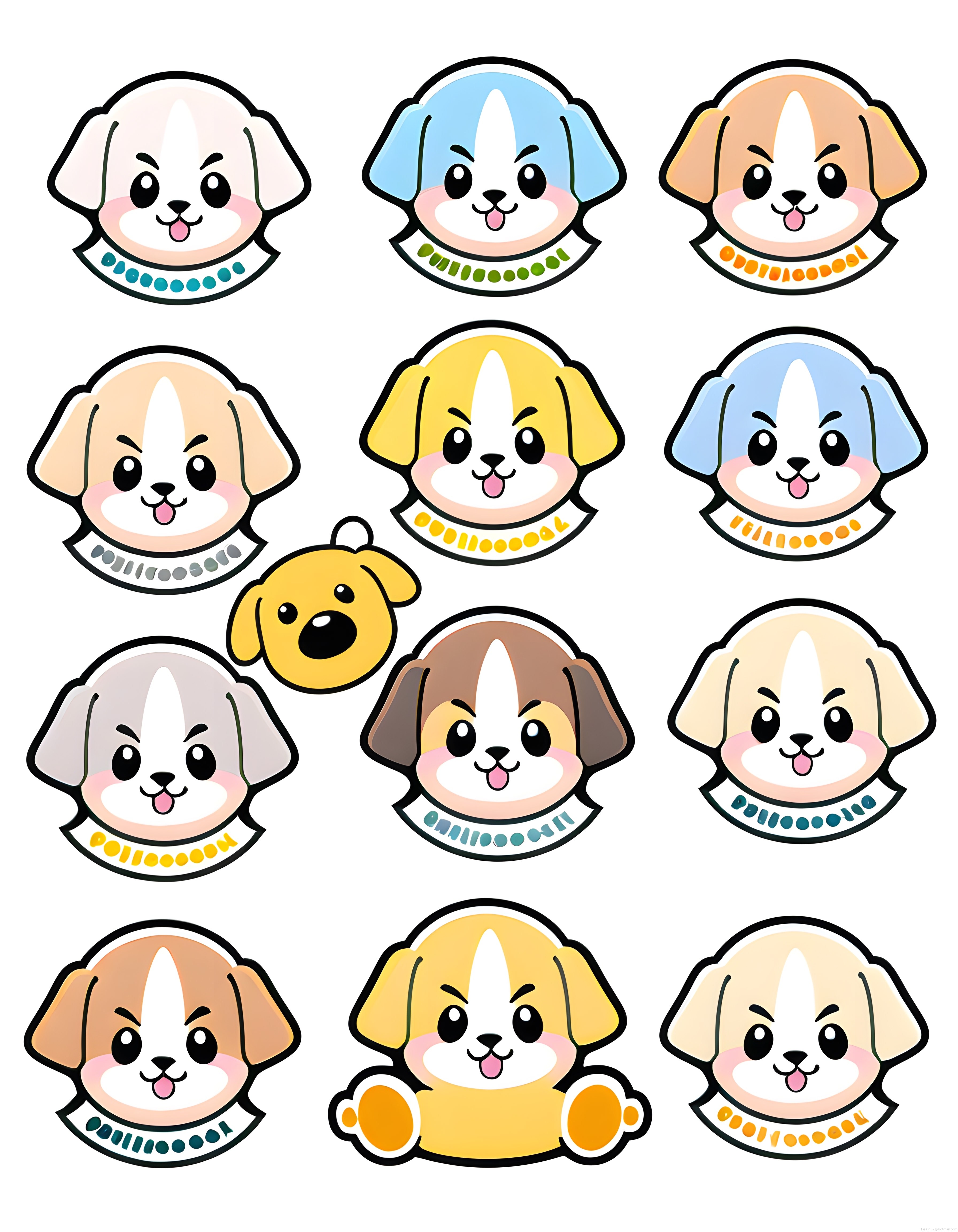 Sevimli Kawaii Köpek Sticker Seti: Farklı Irk ve Renklerde Köpek Yüzleri