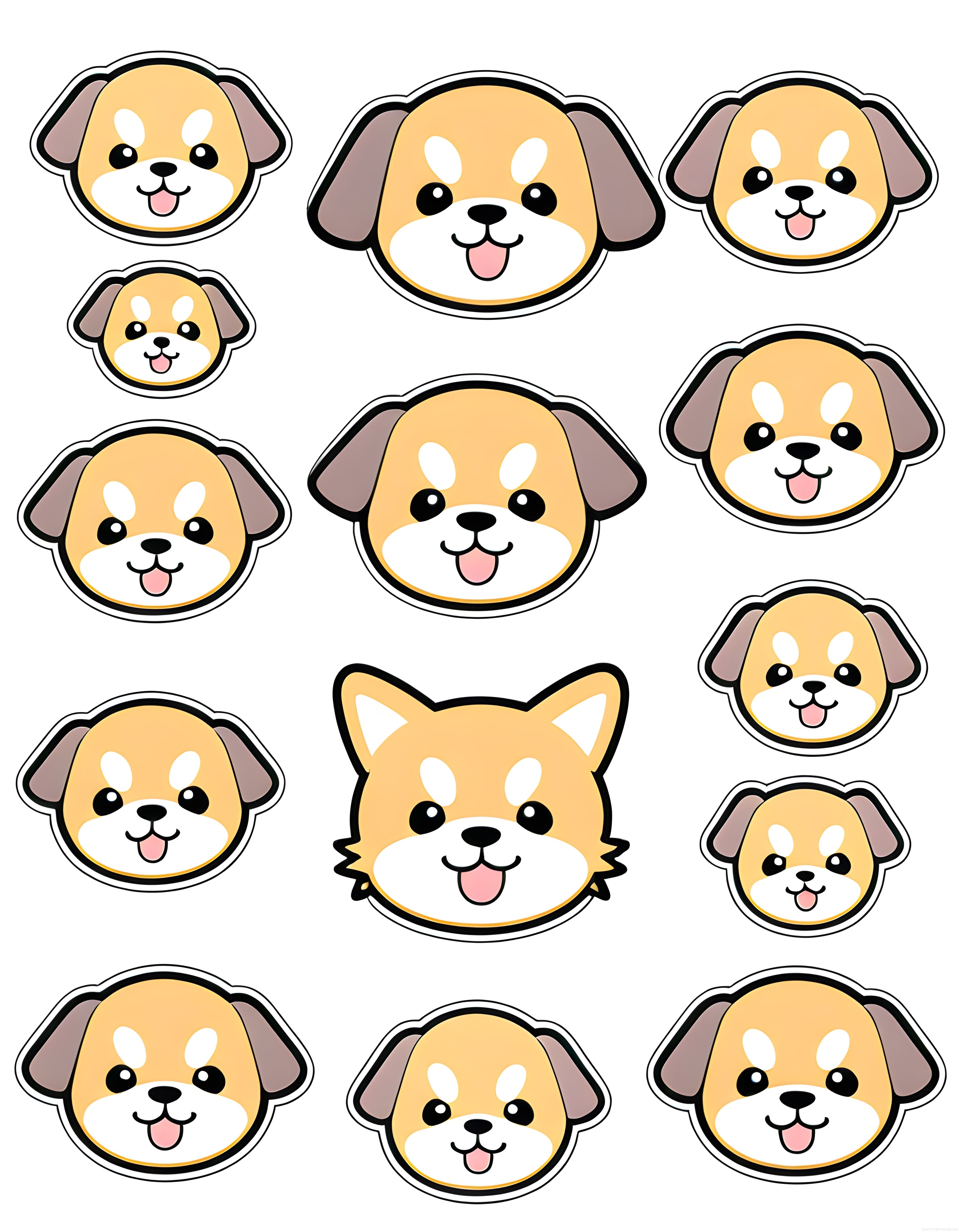 Sevimli kawaii köpek ve tilki yüzlü karakter çıkartma sticker koleksiyonu