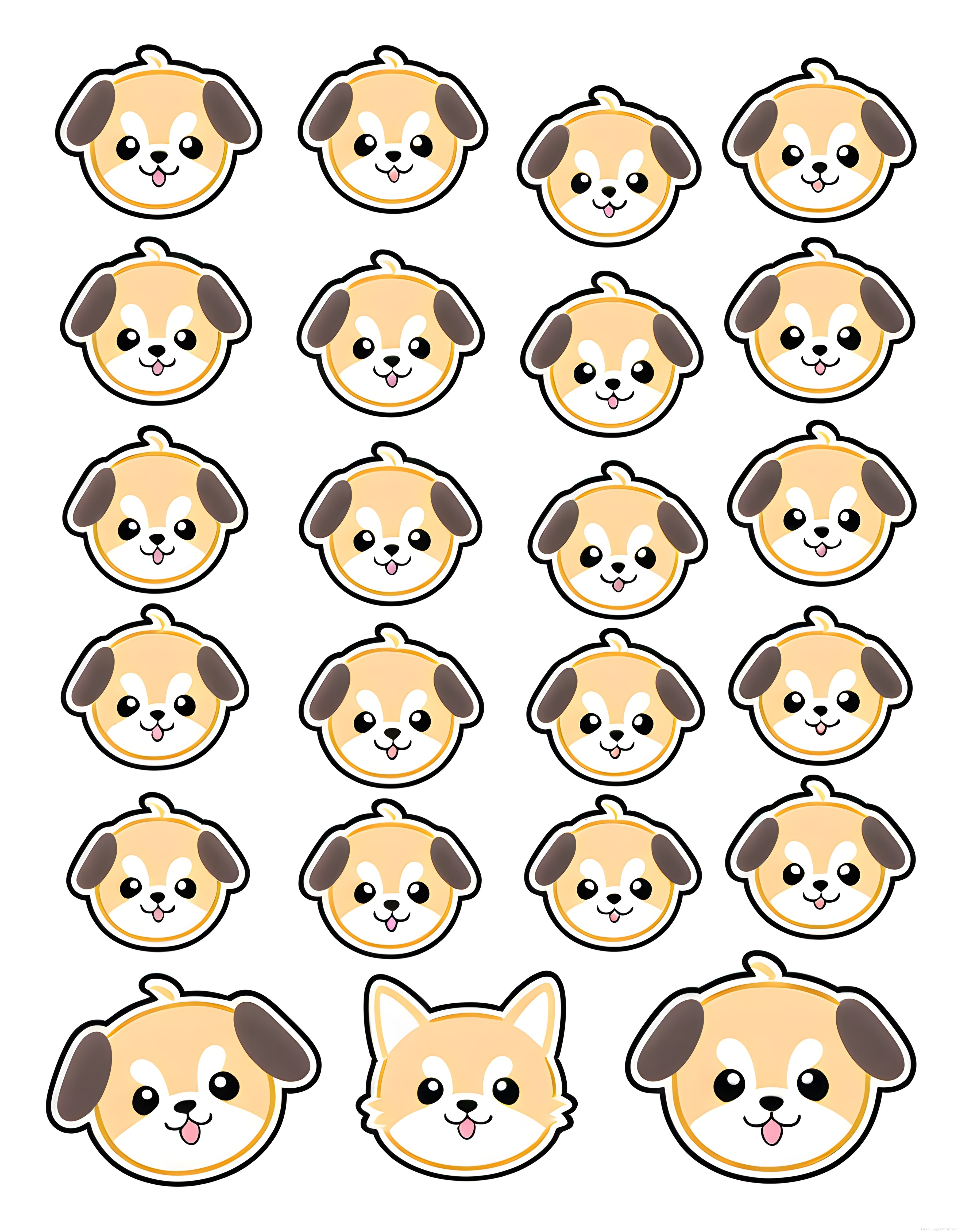 Sevimli Kawaii Köpek Yüzü Sticker Seti ve Tatlı Çizgi Film Karakterleri