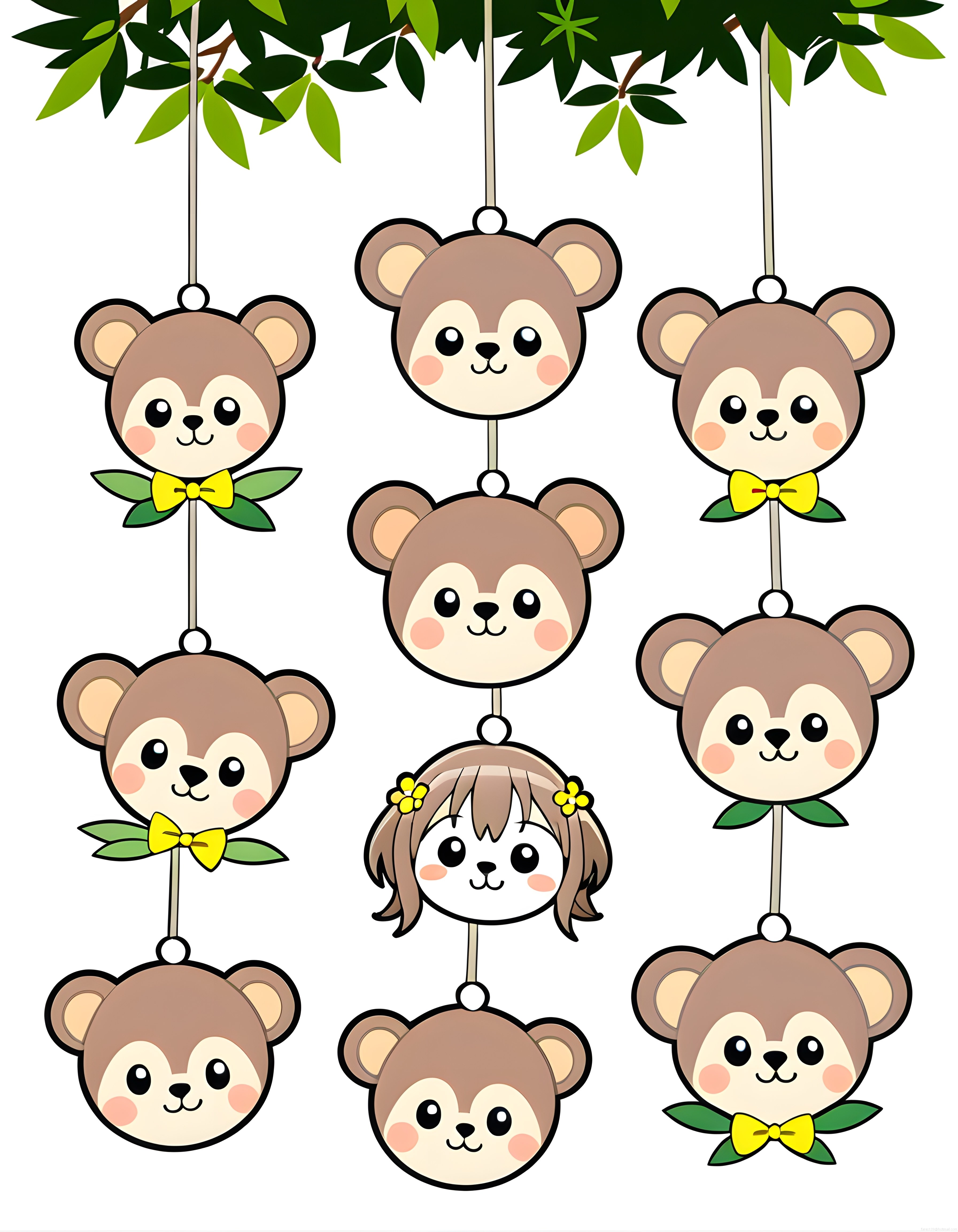 Sevimli Kawaii Maymun ve Kız Çocuğu Karakterli Çocuk Odası Duvar Süsü