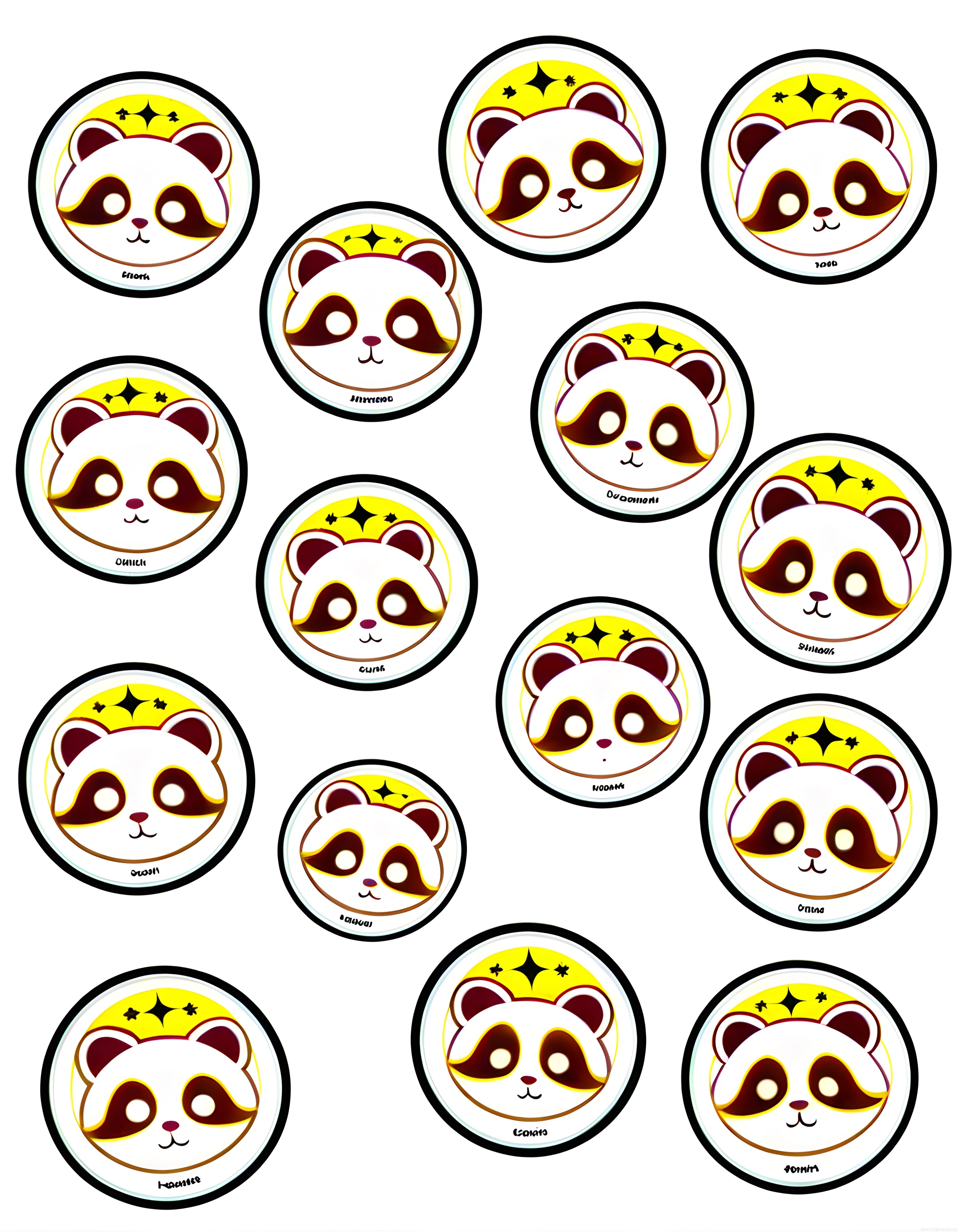 Sevimli Kawaii Panda Karakter Rozetleri Beyaz Zeminde Dijital Çizim Seti