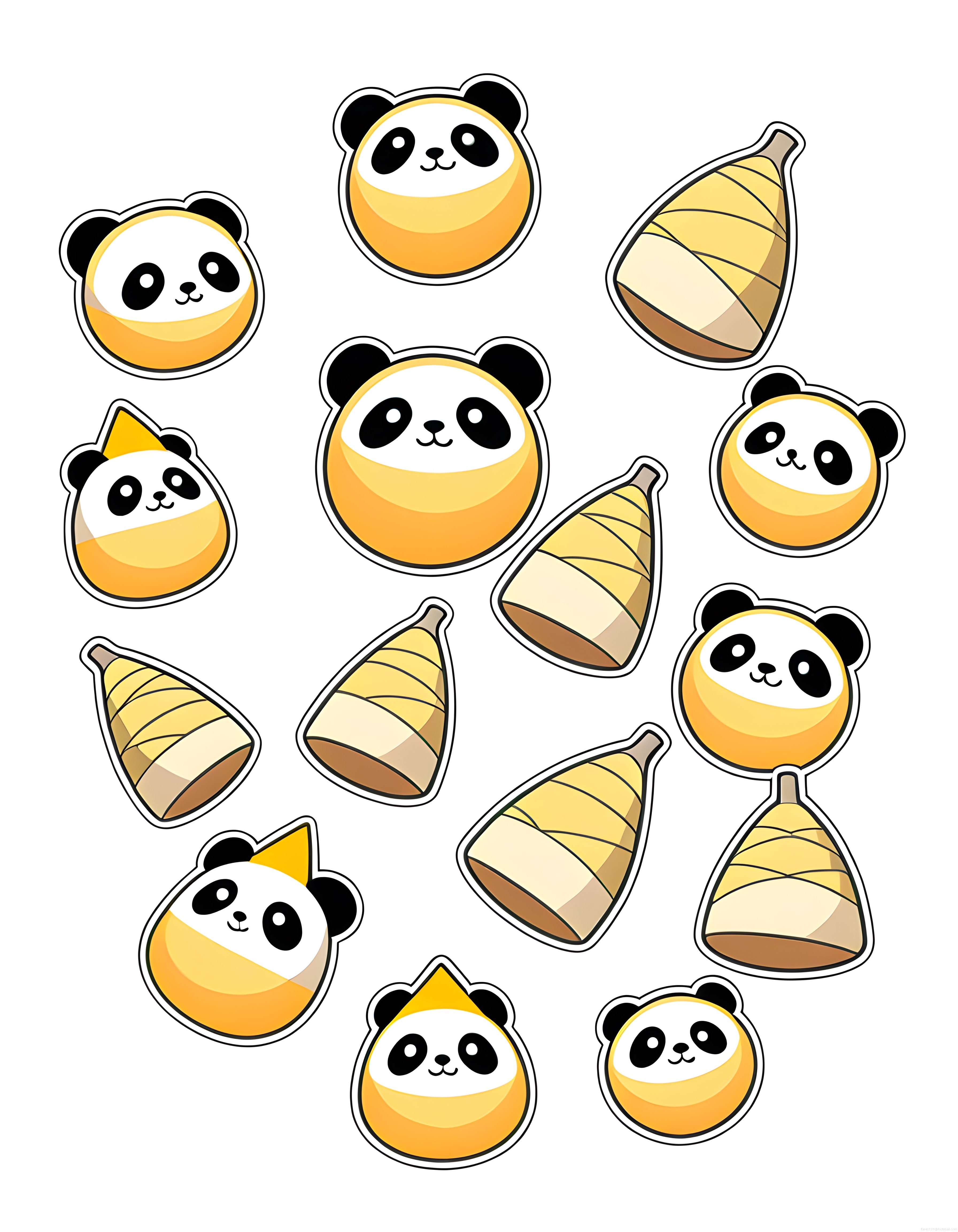 Sevimli Kawaii Panda ve Bambu Filizi Temalı Dekoratif Çıkartma Seti