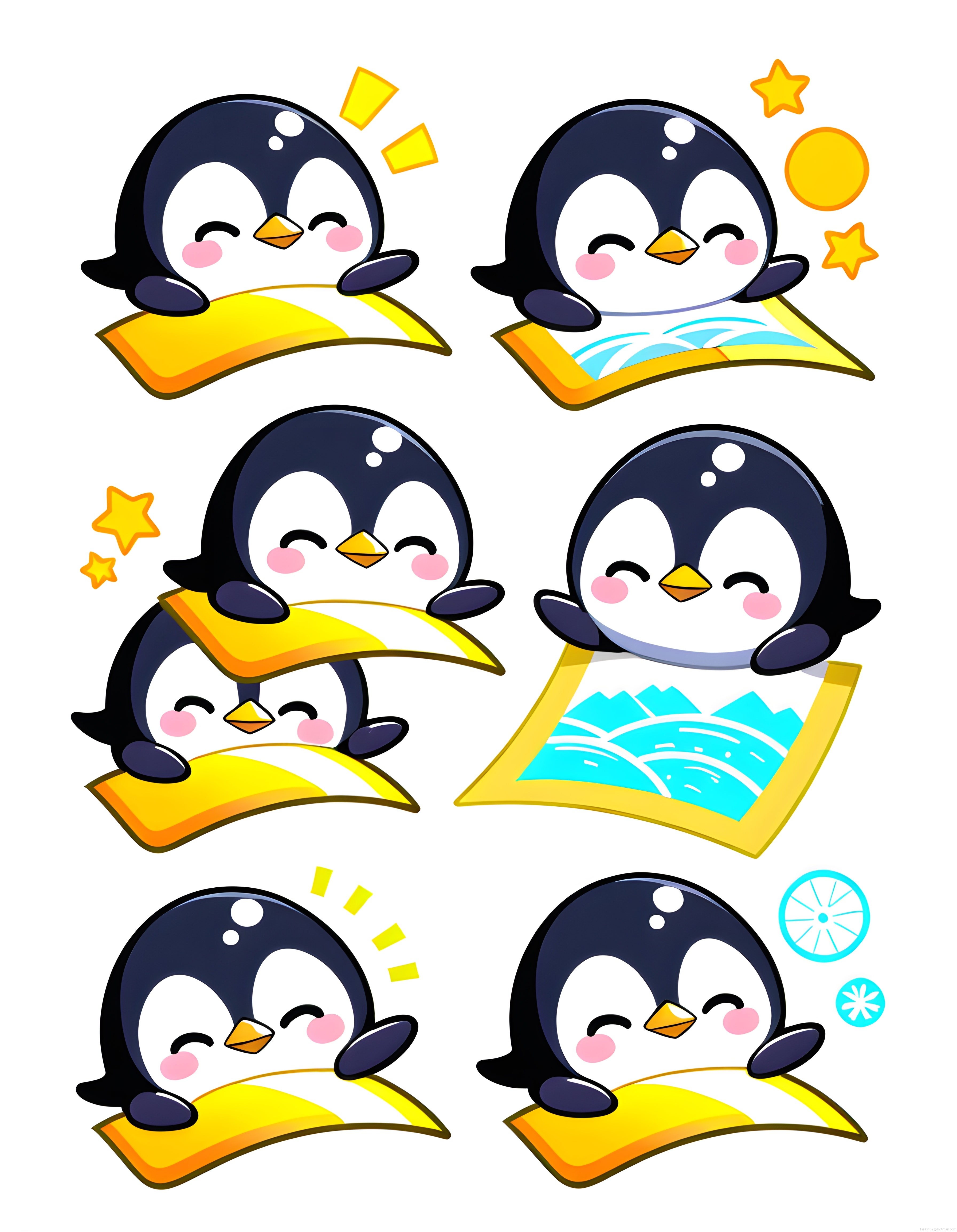Sevimli Kawaii Penguen Karakterleri: Çocuk Odası ve Sticker İçin Çizim Seti