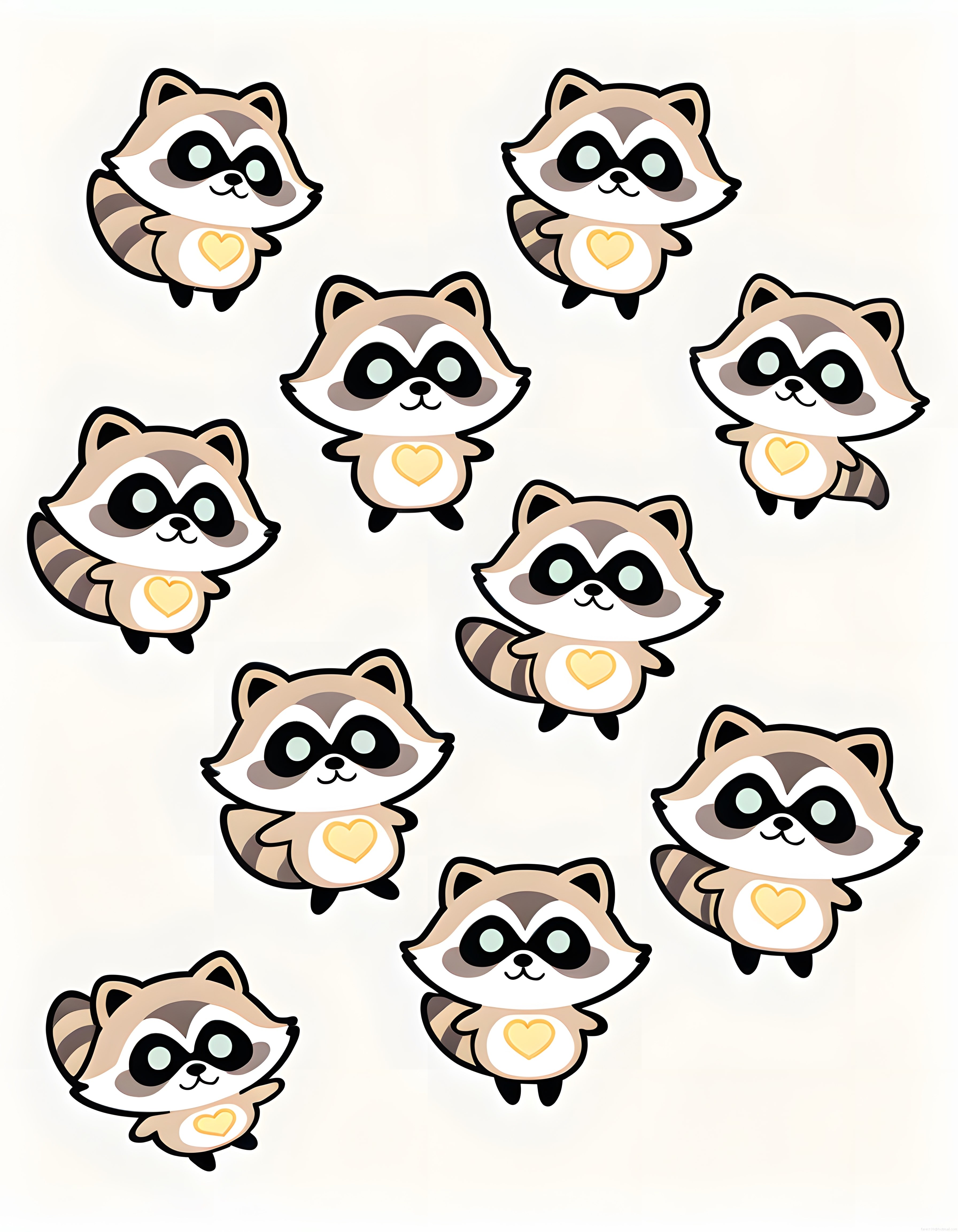 Sevimli Kawaii Rakun Deseni: Kalpli Çizgi Film Sticker ve Dijital Tasarım Sevimli Kawaii Rakun Deseni: Kalpli Çizgi Film Sticker ve Dijital Tasarım