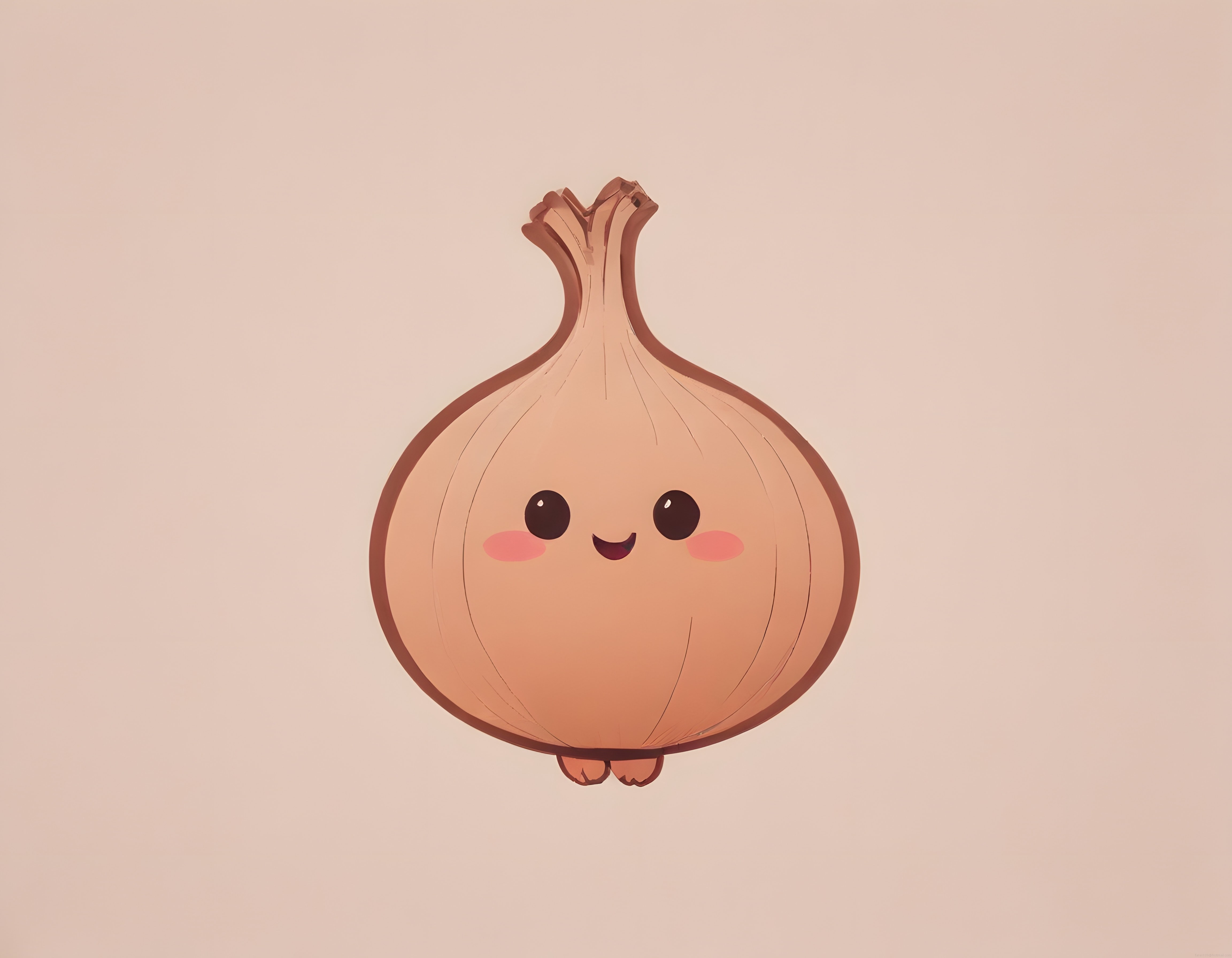 Sevimli kawaii soğan karakterinin pastel tonlardaki dijital illüstrasyonu