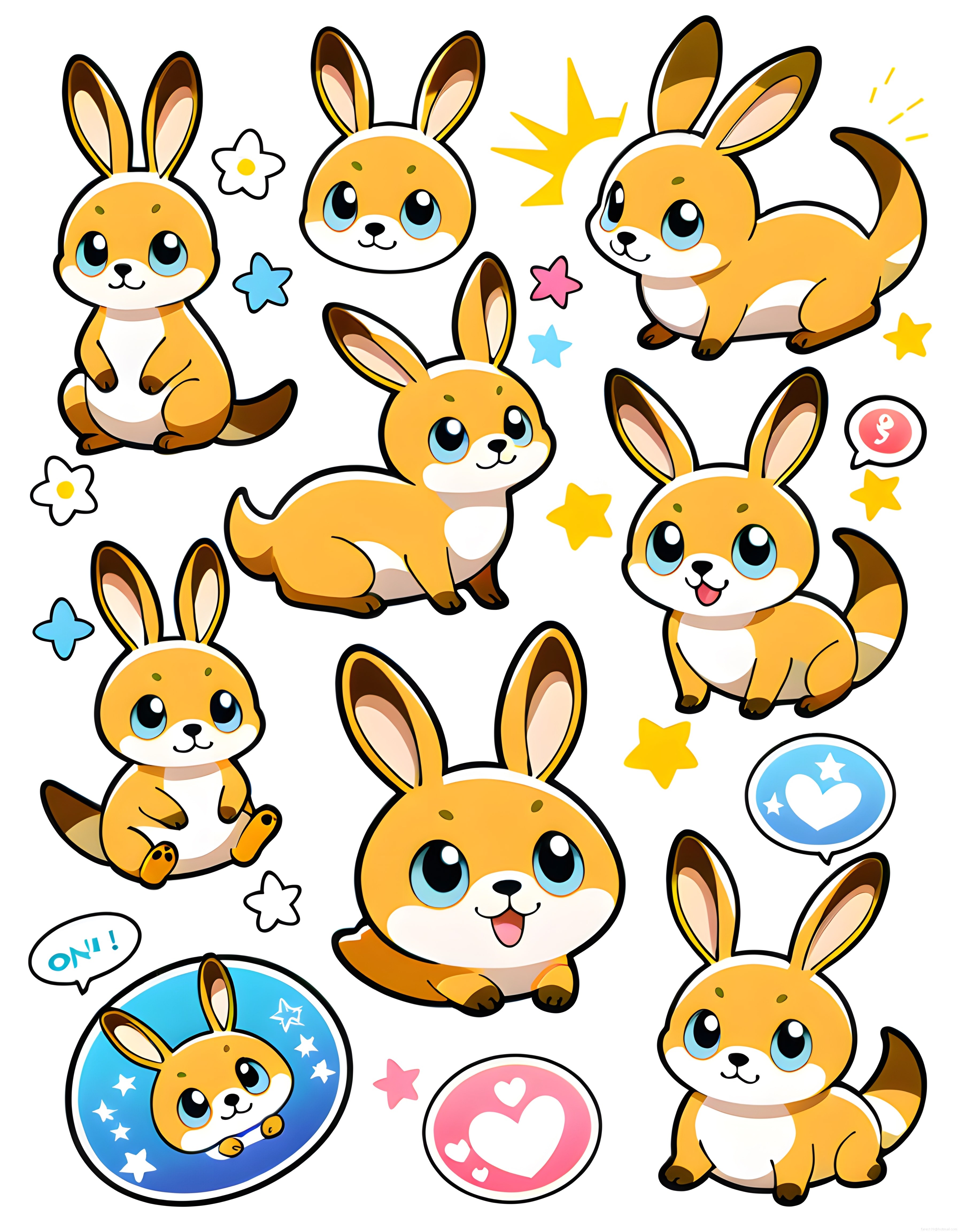 Sevimli Kawaii Tavşan Sticker Koleksiyonu: Renkli Çizgi Film Karakterleri
